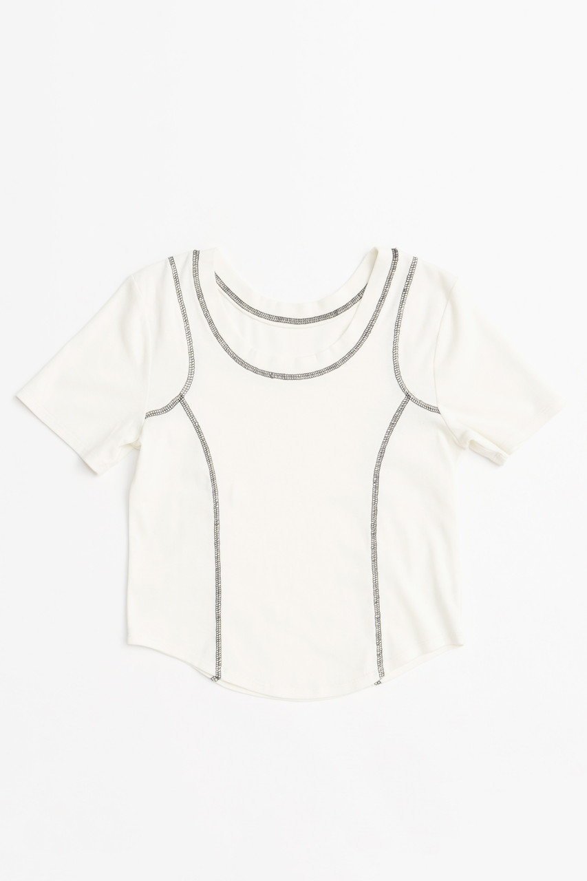 【メゾンスペシャル/MAISON SPECIAL】のBicolor Stitch Compact T-shirt/バイカラーステッチコンパクトTシャツ インテリア・キッズ・メンズ・レディースファッション・服の通販 founy(ファニー) 　ファッション　Fashion　レディースファッション　WOMEN　トップス・カットソー　Tops/Tshirt　シャツ/ブラウス　Shirts/Blouses　ロング / Tシャツ　T-Shirts　カットソー　Cut and Sewn　コンパクト　Compact　今季　This Season　ショート　Short　シンプル　Simple　ストレッチ　Stretch　スリーブ　Sleeve　フィット　Fit　WHT(ホワイト)|ID: prp329100004475159 ipo3291000000031550369