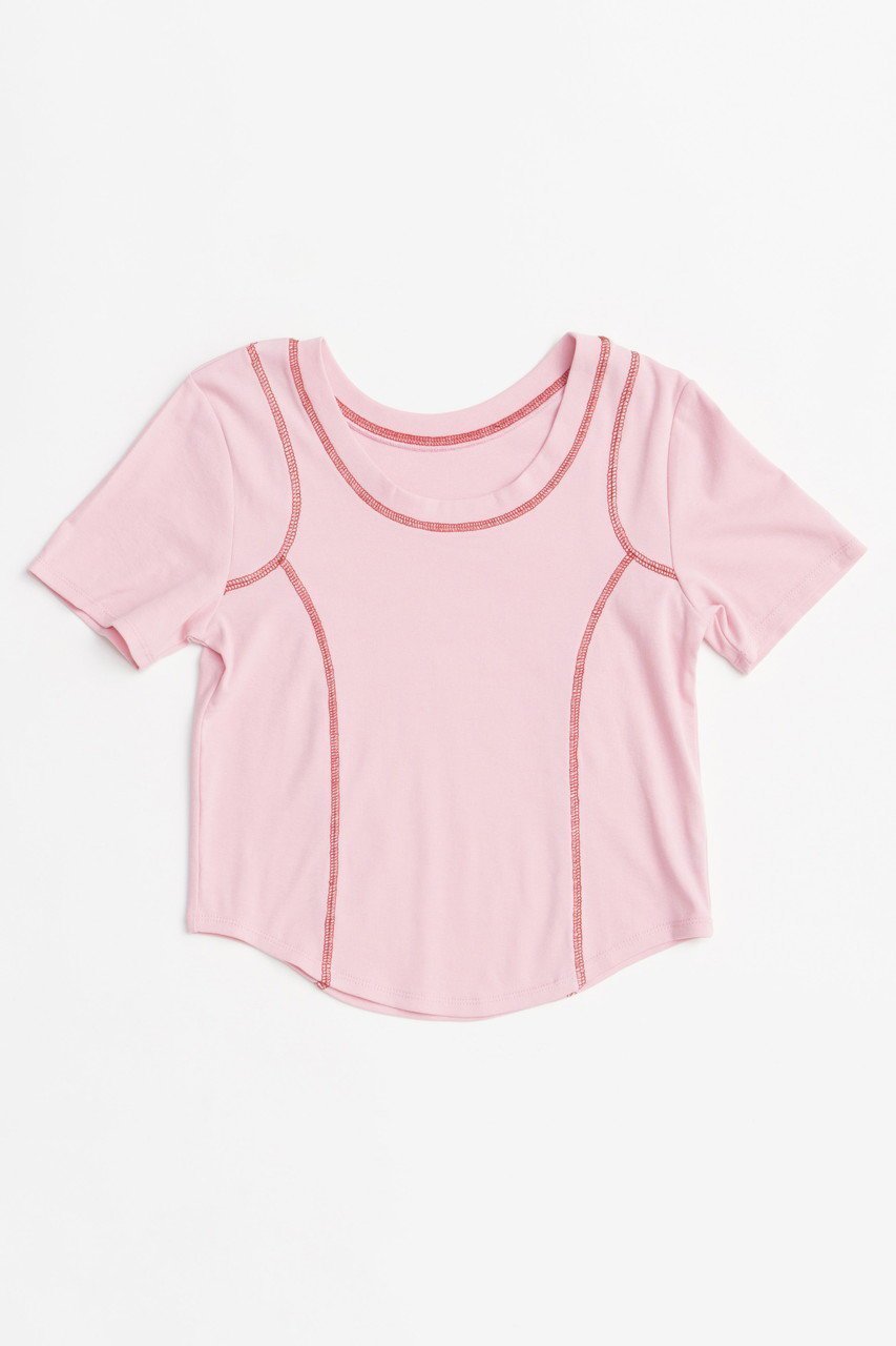 【メゾンスペシャル/MAISON SPECIAL】のBicolor Stitch Compact T-shirt/バイカラーステッチコンパクトTシャツ インテリア・キッズ・メンズ・レディースファッション・服の通販 founy(ファニー) 　ファッション　Fashion　レディースファッション　WOMEN　トップス・カットソー　Tops/Tshirt　シャツ/ブラウス　Shirts/Blouses　ロング / Tシャツ　T-Shirts　カットソー　Cut and Sewn　コンパクト　Compact　今季　This Season　ショート　Short　シンプル　Simple　ストレッチ　Stretch　スリーブ　Sleeve　フィット　Fit　PNK(ピンク)|ID: prp329100004475159 ipo3291000000031550371