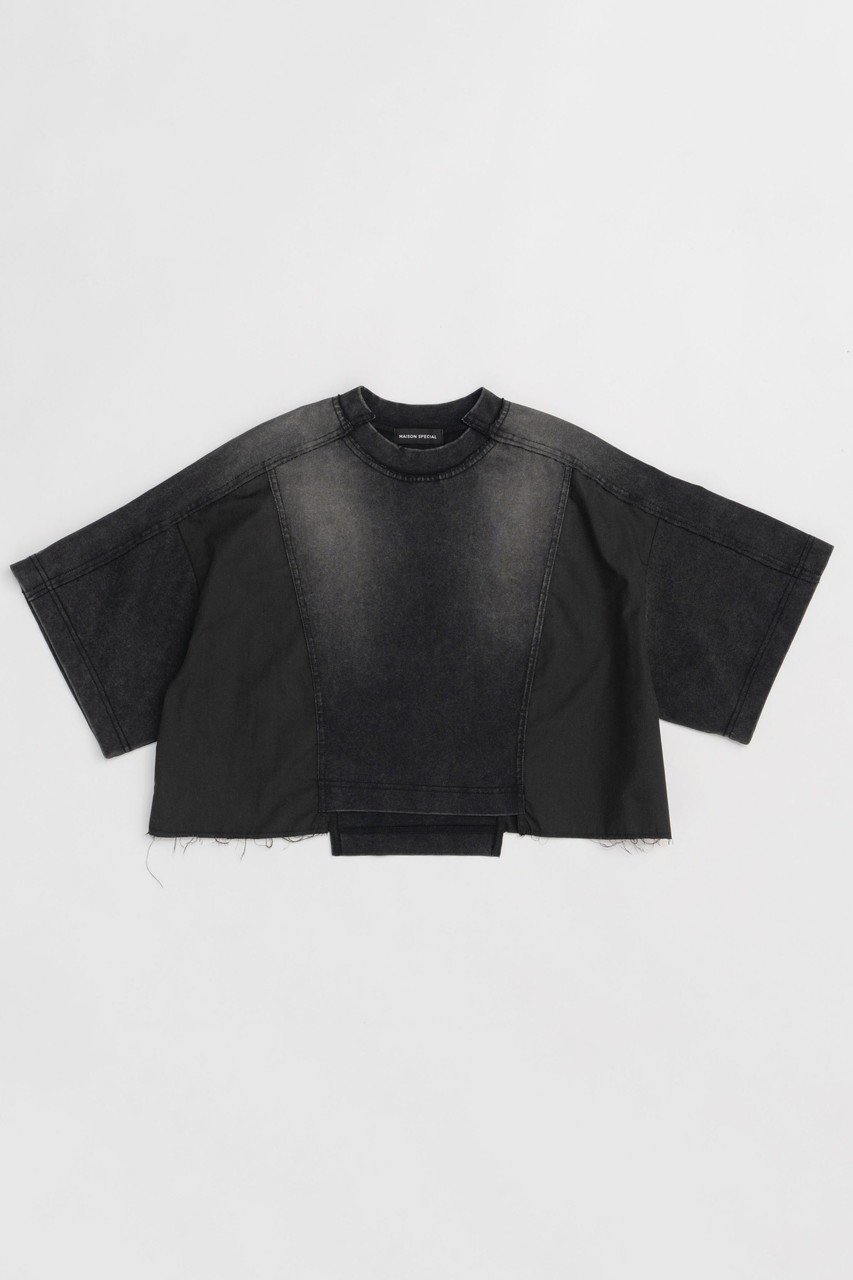 【メゾンスペシャル/MAISON SPECIAL】のDocking Crash Short T-shirt/ドッキングクラッシュショートTシャツ 人気、トレンドファッション・服の通販 founy(ファニー) 　ファッション　Fashion　レディースファッション　WOMEN　トップス・カットソー　Tops/Tshirt　シャツ/ブラウス　Shirts/Blouses　ロング / Tシャツ　T-Shirts　カットソー　Cut and Sewn　クラッシュ　Crash　クロップド　Cropped　コンビ　Combination　ショート　Short　スリム　Slim　スリーブ　Sleeve　ダメージ　Damage　ドッキング　Docking　バスク　Basque　バランス　Balance　ワイド　Wide　夏　Summer　エレガント 上品　Elegant　 other-1|ID: prp329100004475161 ipo3291000000031550417