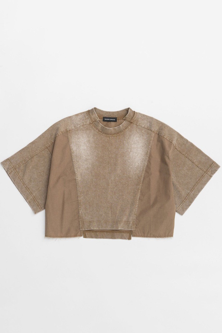 【メゾンスペシャル/MAISON SPECIAL】のDocking Crash Short T-shirt/ドッキングクラッシュショートTシャツ インテリア・キッズ・メンズ・レディースファッション・服の通販 founy(ファニー) 　ファッション　Fashion　レディースファッション　WOMEN　トップス・カットソー　Tops/Tshirt　シャツ/ブラウス　Shirts/Blouses　ロング / Tシャツ　T-Shirts　カットソー　Cut and Sewn　クラッシュ　Crash　クロップド　Cropped　コンビ　Combination　ショート　Short　スリム　Slim　スリーブ　Sleeve　ダメージ　Damage　ドッキング　Docking　バスク　Basque　バランス　Balance　ワイド　Wide　夏　Summer　エレガント 上品　Elegant　CML(キャメル)|ID: prp329100004475161 ipo3291000000031550420