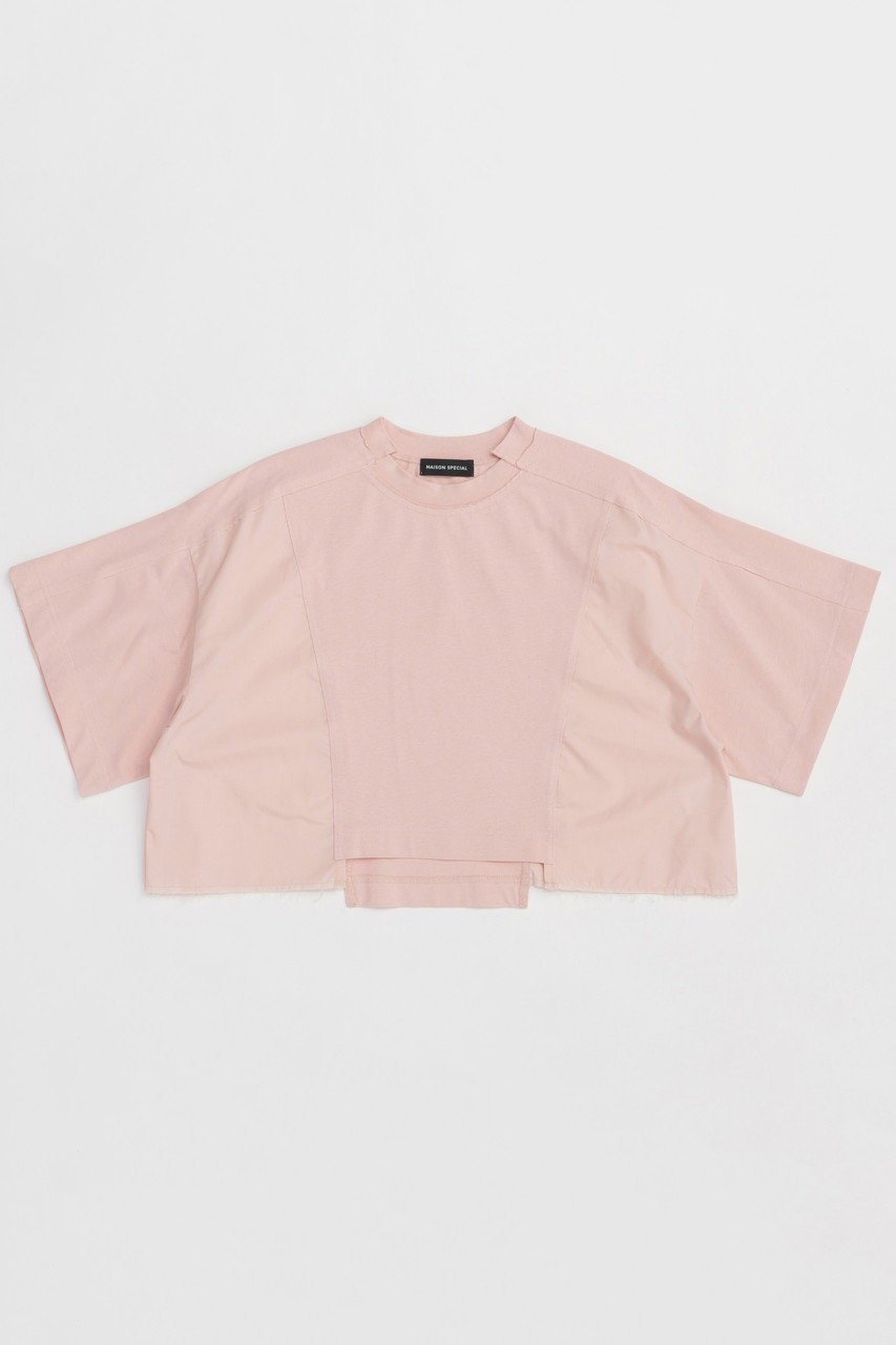 【メゾンスペシャル/MAISON SPECIAL】のDocking Crash Short T-shirt/ドッキングクラッシュショートTシャツ インテリア・キッズ・メンズ・レディースファッション・服の通販 founy(ファニー) 　ファッション　Fashion　レディースファッション　WOMEN　トップス・カットソー　Tops/Tshirt　シャツ/ブラウス　Shirts/Blouses　ロング / Tシャツ　T-Shirts　カットソー　Cut and Sewn　クラッシュ　Crash　クロップド　Cropped　コンビ　Combination　ショート　Short　スリム　Slim　スリーブ　Sleeve　ダメージ　Damage　ドッキング　Docking　バスク　Basque　バランス　Balance　ワイド　Wide　夏　Summer　エレガント 上品　Elegant　PNK(ピンク)|ID: prp329100004475161 ipo3291000000031550425