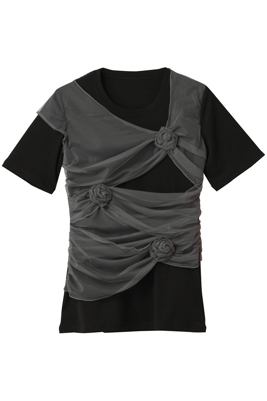 【メゾンスペシャル/MAISON SPECIAL】のFlower Motif Tulle Layered Tops/フラワーモチーフチュールレイヤードトップス 人気、トレンドファッション・服の通販 founy(ファニー) 　ファッション　Fashion　レディースファッション　Fashion for Women　トップス・カットソー　Cut & Sew Tops　シャツ・ブラウス・オフィスカジュアル　Elegant Blouses & Button-Ups　ロングTシャツ・Tシャツ　Longline T-Shirts & Tees　カットソー・ベーシックTシャツ　Cut-and-Sewn Tops / Stretch Tees & Basics　花柄・フラワープリント・モチーフ　Floral Prints & Motifs / Flower Pattern Tops　シアー　Sheer, See-Through　ショート　Short, Short Length　シンプル　Simple, Minimal　ストレッチ　Stretch, Stretchy Fabric　スリーブ　Sleeve, Long Sleeve / Short Sleeve　フラワー　Flower, Floral　モチーフ　Motif, Design Theme　エレガント 上品　Elegant　 other-1|ID: prp329100004475164 ipo3291000000032848303
