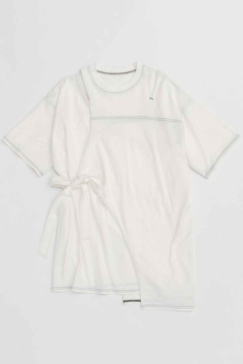 【メゾンスペシャル/MAISON SPECIAL】のCutting Oversized T-shirt/カッティングオーバーTシャツ インテリア・キッズ・メンズ・レディースファッション・服の通販 founy(ファニー) 　ファッション　Fashion　レディースファッション　WOMEN　トップス・カットソー　Tops/Tshirt　シャツ/ブラウス　Shirts/Blouses　ロング / Tシャツ　T-Shirts　カットソー　Cut and Sewn　カッティング　Cutting　カットソー　Cut And Sew　ショート　Short　スリーブ　Sleeve　リボン　Ribbon　おすすめ　Recommend　WHT(ホワイト)|ID: prp329100004475166 ipo3291000000031550534
