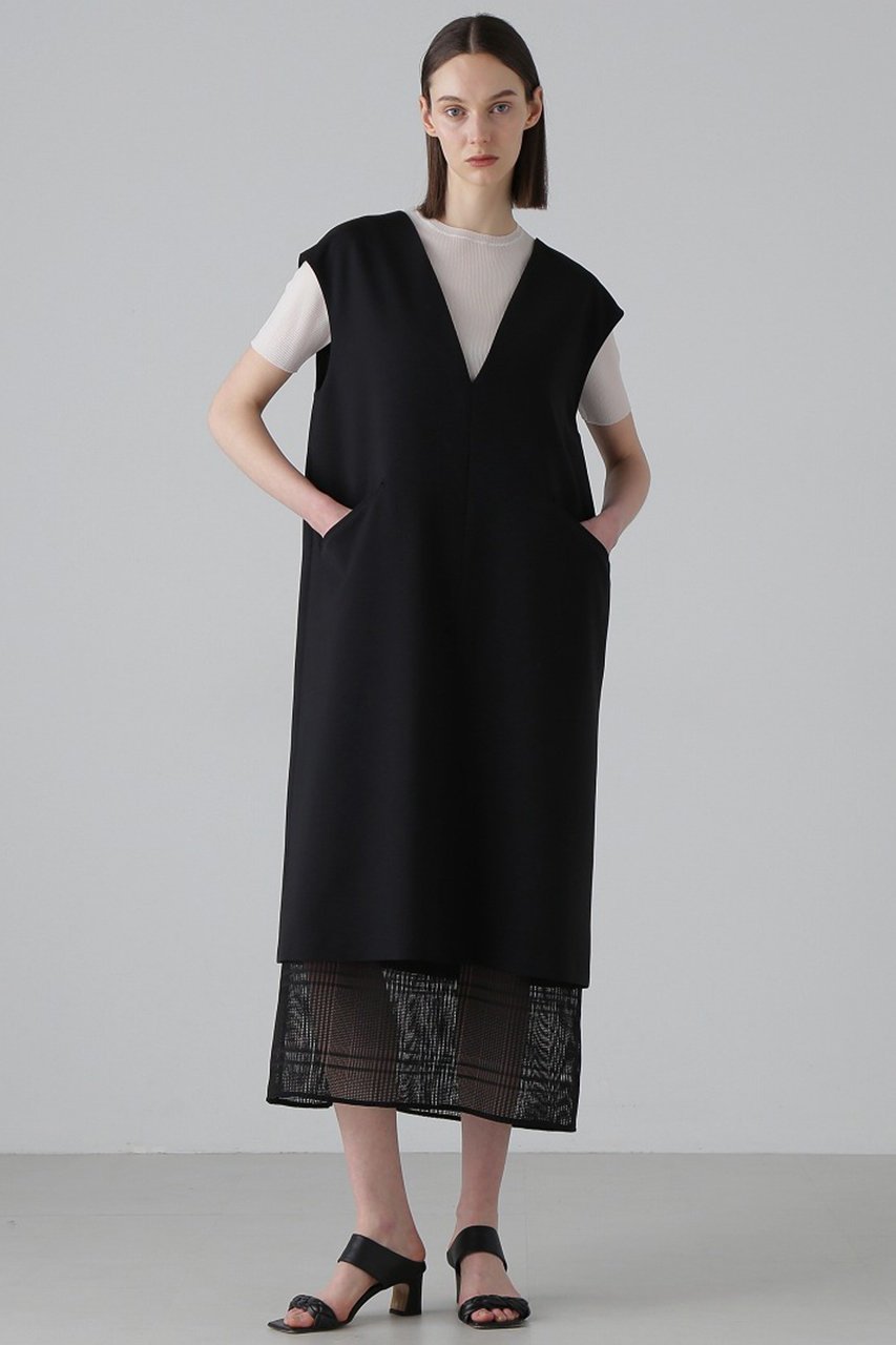 【アドーア/ADORE】のレノクロスチェックワンピース インテリア・キッズ・メンズ・レディースファッション・服の通販 founy(ファニー) 　ファッション　Fashion　レディースファッション　Fashion for Women　ワンピース　Dresses　チュニック　Tunic Tops & Dresses　カットソー　Cut and Sewn Top　チェック　Check, Plaid, Tartan　チュニック　Tunic, Long Top　レース　Lace, Lace Fabric　ロング　Long, Long-Length　無地　Plain, Solid Color　ブラック|ID: prp329100004475211 ipo3291000000032813840