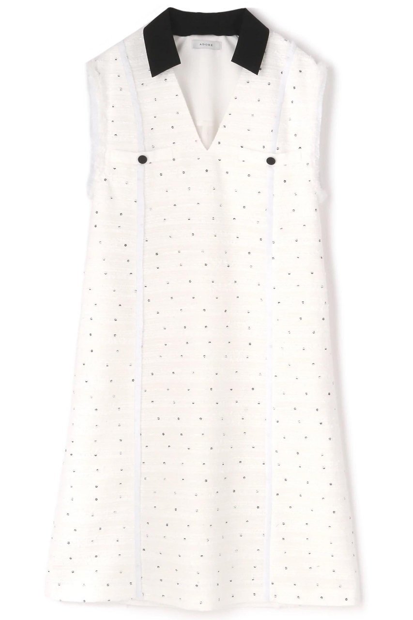 【アドーア/ADORE】のフラワースパングルツィードワンピース インテリア・キッズ・メンズ・レディースファッション・服の通販 founy(ファニー) 　ファッション　Fashion　レディースファッション　Fashion for Women　ワンピース　Dresses　チュニック　Tunic Tops & Dresses　スパンコール　Sequins, Sequin Embellishment　チュニック　Tunic, Long Top　ツイード　Twill, Twill Weave　ドレス　Dress, One-Piece　ホワイト|ID: prp329100004477214 ipo3291000000032862285