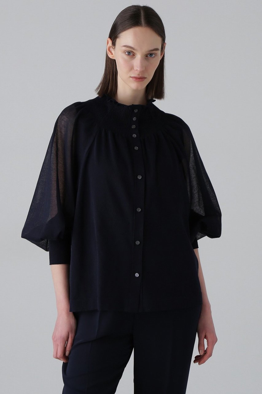 【アドーア/ADORE】のシャーリングシアーニット 人気、トレンドファッション・服の通販 founy(ファニー) 　ファッション　Fashion　レディースファッション　WOMEN　トップス・カットソー　Tops/Tshirt　ニット　Knit Tops　プルオーバー　Pullover　カーディガン　Cardigan　シアー　Sheer　シャーリング　Shirring　シンプル　Simple　フォルム　Form　ブラウジング　Browsing　エレガント 上品　Elegant　other-7|ID: prp329100004477216 ipo3291000000032243823