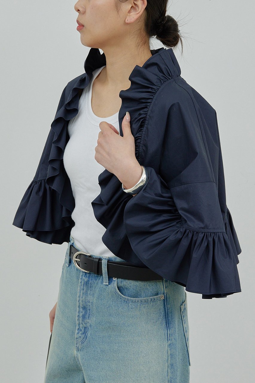 【ガリャルダガランテ/GALLARDAGALANTE】のラッフルボレロ インテリア・キッズ・メンズ・レディースファッション・服の通販 founy(ファニー) 　ファッション　Fashion　レディースファッション　Fashion for Women　アウター　Coat / Outerwear Collection　レディースジャケット・軽アウター　Jackets　ボレロ・ショート丈ジャケット / ドレス羽織りに　Boleros & Short Jackets　エレガント 上品　Elegant　ジャケット　Jacket, Outerwear　タイプライター　Typewriter Fabric, Crisp Cotton　タンク　Tank Top, Sleeveless Top　ボレロ　Bolero, Short Cardigan　ポンチョ　Poncho, Cape Style　ネイビー|ID: prp329100004477225 ipo3291000000032952380