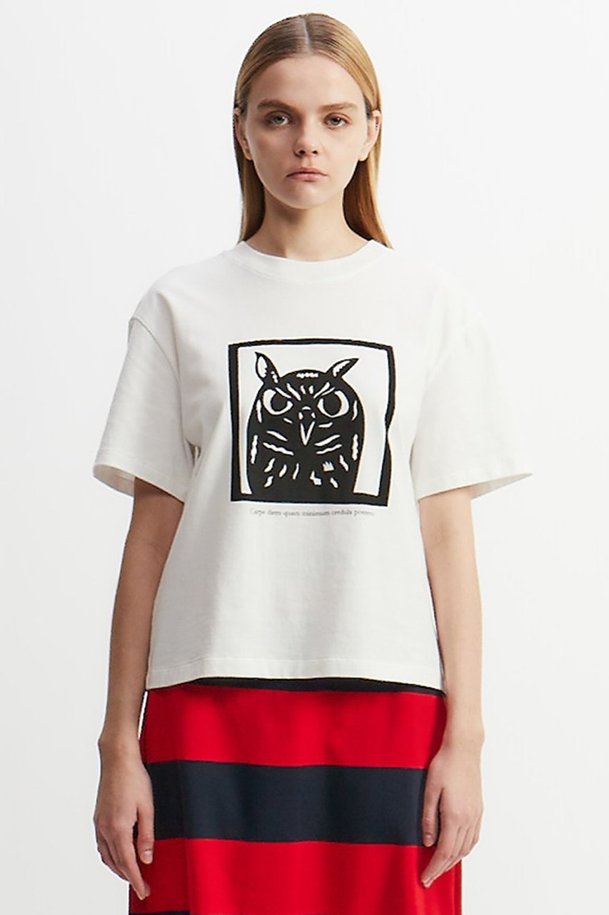 【プレインピープル/PLAIN PEOPLE】のミミズクプリントTシャツ 人気、トレンドファッション・服の通販 founy(ファニー) 　ファッション　Fashion　レディースファッション　Fashion for Women　トップス・カットソー　Cut & Sew Tops　シャツ・ブラウス・オフィスカジュアル　Elegant Blouses & Button-Ups　ロングTシャツ・Tシャツ　Longline T-Shirts & Tees　カットソー・ベーシックTシャツ　Cut-and-Sewn Tops / Stretch Tees & Basics　クロップド　Cropped, Short Length　ショート　Short, Short Length　シンプル　Simple, Minimal　スリーブ　Sleeve, Long Sleeve / Short Sleeve　デニム　Denim, Jeans Material　バランス　Balance, Style Balance　プリント　Print, Printed Pattern　エレガント 上品　Elegant　other-3|ID: prp329100004480667 ipo3291000000032792388