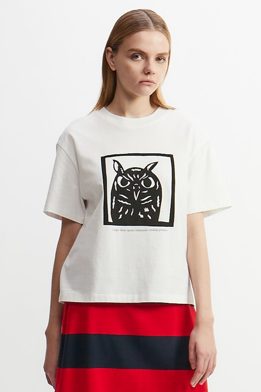 【プレインピープル/PLAIN PEOPLE】のミミズクプリントTシャツ 人気、トレンドファッション・服の通販 founy(ファニー) 　ファッション　Fashion　レディースファッション　Fashion for Women　トップス・カットソー　Cut & Sew Tops　シャツ・ブラウス・オフィスカジュアル　Elegant Blouses & Button-Ups　ロングTシャツ・Tシャツ　Longline T-Shirts & Tees　カットソー・ベーシックTシャツ　Cut-and-Sewn Tops / Stretch Tees & Basics　クロップド　Cropped, Short Length　ショート　Short, Short Length　シンプル　Simple, Minimal　スリーブ　Sleeve, Long Sleeve / Short Sleeve　デニム　Denim, Jeans Material　バランス　Balance, Style Balance　プリント　Print, Printed Pattern　エレガント 上品　Elegant　other-6|ID: prp329100004480667 ipo3291000000032792394