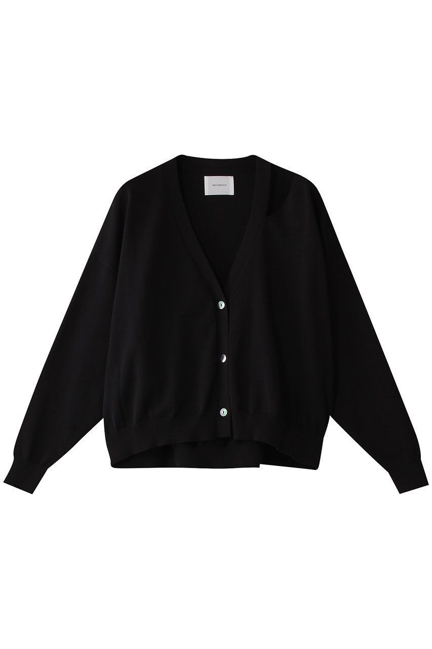 【ミディウミソリッド/MIDIUMISOLID】のcut out neck wide C/D.S カーディガン インテリア・キッズ・メンズ・レディースファッション・服の通販 founy(ファニー) 　ファッション　Fashion　レディースファッション　Fashion for Women　トップス・カットソー　Cut & Sew Tops　ニット　Knit Tops & Sweaters　カーディガン・羽織り　Layered Style Cardigans　アシンメトリー　Asymmetrical Style　カーディガン　Cardigan, Knitwear　ショート　Short, Short Length　定番　Standard, Basic Item　無地　Plain, Solid Color　black|ID: prp329100004482871 ipo3291000000032952076