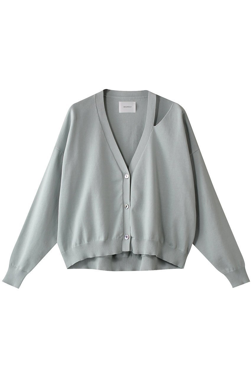 【ミディウミソリッド/MIDIUMISOLID】のcut out neck wide C/D.S カーディガン インテリア・キッズ・メンズ・レディースファッション・服の通販 founy(ファニー) 　ファッション　Fashion　レディースファッション　Fashion for Women　トップス・カットソー　Cut & Sew Tops　ニット　Knit Tops & Sweaters　カーディガン・羽織り　Layered Style Cardigans　アシンメトリー　Asymmetrical Style　カーディガン　Cardigan, Knitwear　ショート　Short, Short Length　定番　Standard, Basic Item　無地　Plain, Solid Color　l.blue|ID: prp329100004482871 ipo3291000000035844423
