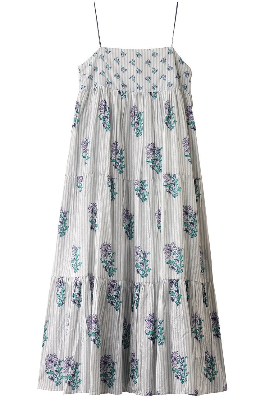 【ヌキテパ/NE QUITTEZ PAS】のCOTTON JACQUARD LILY プリント キャミソールドレス インテリア・キッズ・メンズ・レディースファッション・服の通販 founy(ファニー) 　ファッション　Fashion　レディースファッション　Fashion for Women　ワンピース　Dresses　フォーマル・パーティードレス・結婚式用ドレス　Elegant & Casual Dresses　チュニック　Tunic Tops & Dresses　キャミソール　Camisole, Spaghetti Strap Top　ストライプ　Stripe, Striped Pattern　チュニック　Tunic, Long Top　ドレス　Dress, One-Piece　フェミニン　Feminine, Girly　プリント　Print, Printed Pattern　リゾート　Resort, Vacation Style　ロング　Long, Long-Length　夏　Summer　グレー|ID: prp329100004482872 ipo3291000000032862904