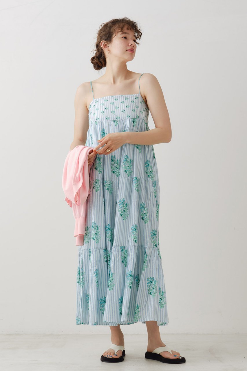 【ヌキテパ/NE QUITTEZ PAS】のCOTTON JACQUARD LILY プリント キャミソールドレス 人気、トレンドファッション・服の通販 founy(ファニー) 　ファッション　Fashion　レディースファッション　Fashion for Women　ワンピース　Dresses　フォーマル・パーティードレス・結婚式用ドレス　Elegant & Casual Dresses　チュニック　Tunic Tops & Dresses　キャミソール　Camisole, Spaghetti Strap Top　ストライプ　Stripe, Striped Pattern　チュニック　Tunic, Long Top　ドレス　Dress, One-Piece　フェミニン　Feminine, Girly　プリント　Print, Printed Pattern　リゾート　Resort, Vacation Style　ロング　Long, Long-Length　夏　Summer　other-7|ID: prp329100004482872 ipo3291000000032862944