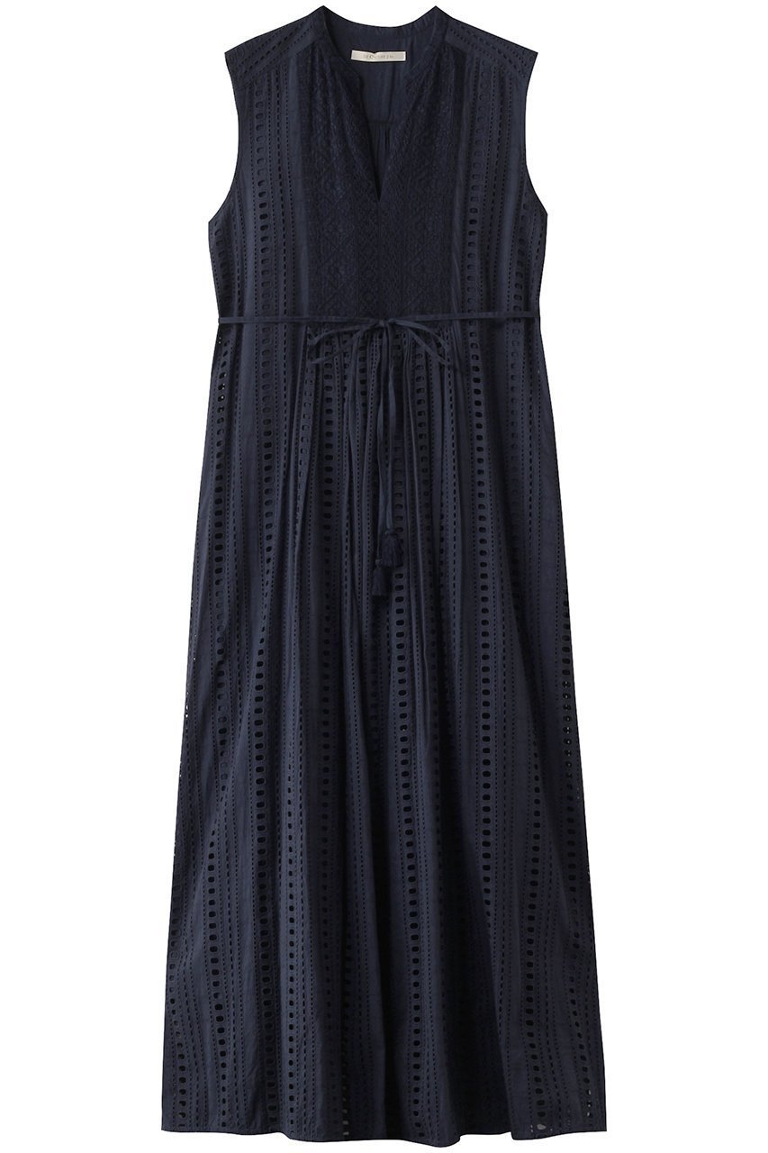 【ヌキテパ/NE QUITTEZ PAS】のSTRIPE CUTWORK 刺しゅう ノースリーブドレス インテリア・キッズ・メンズ・レディースファッション・服の通販 founy(ファニー) 　ファッション　Fashion　レディースファッション　Fashion for Women　ワンピース　Dresses　フォーマル・パーティードレス・結婚式用ドレス　Elegant & Casual Dresses　チュニック　Tunic Tops & Dresses　おすすめ　Recommended / Our Picks　ストライプ　Stripe, Striped Pattern　チュニック　Tunic, Long Top　ドレス　Dress, One-Piece　ノースリーブ　Sleeveless, No-Sleeve　リボン　Ribbon, Bow　ロング　Long, Long-Length　ワーク　Workwear, Utility Style　エレガント 上品　Elegant　ネイビー|ID: prp329100004482910 ipo3291000000032862806