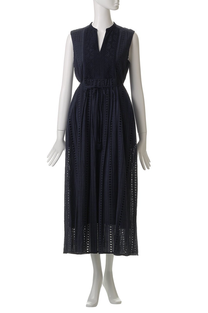 【ヌキテパ/NE QUITTEZ PAS】のSTRIPE CUTWORK 刺しゅう ノースリーブドレス 人気、トレンドファッション・服の通販 founy(ファニー) 　ファッション　Fashion　レディースファッション　Fashion for Women　ワンピース　Dresses　フォーマル・パーティードレス・結婚式用ドレス　Elegant & Casual Dresses　チュニック　Tunic Tops & Dresses　おすすめ　Recommended / Our Picks　ストライプ　Stripe, Striped Pattern　チュニック　Tunic, Long Top　ドレス　Dress, One-Piece　ノースリーブ　Sleeveless, No-Sleeve　リボン　Ribbon, Bow　ロング　Long, Long-Length　ワーク　Workwear, Utility Style　エレガント 上品　Elegant　other-2|ID: prp329100004482910 ipo3291000000032862813