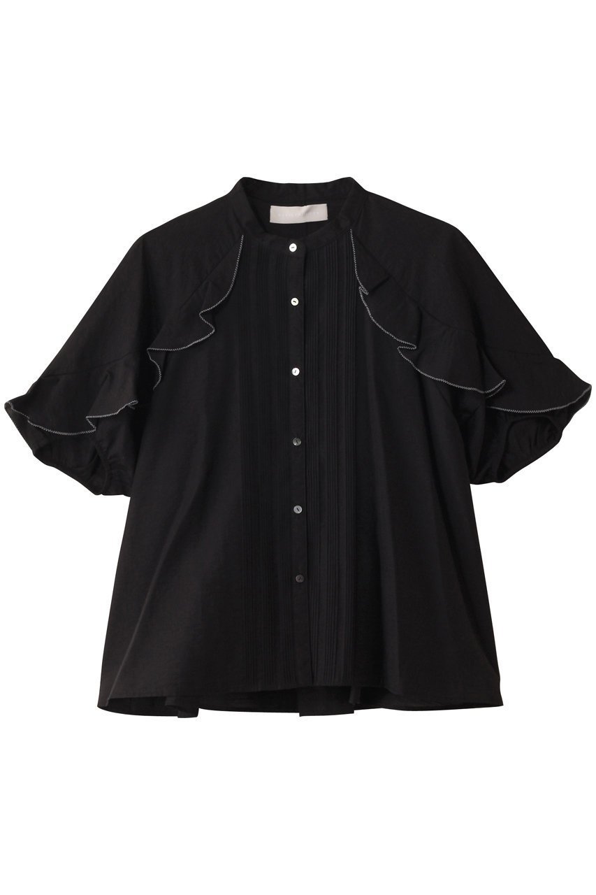 【マリリンムーン/MARILYN MOON】のシアーラッフルピンタックブラウス インテリア・キッズ・メンズ・レディースファッション・服の通販 founy(ファニー) 　ファッション　Fashion　レディースファッション　Fashion for Women　トップス・カットソー　Cut & Sew Tops　シャツ・ブラウス・オフィスカジュアル　Elegant Blouses & Button-Ups　おすすめ　Recommended / Our Picks　シアー　Sheer, See-Through　ショート　Short, Short Length　スリーブ　Sleeve, Long Sleeve / Short Sleeve　ネップ　Nepp, Slub Yarn　バランス　Balance, Style Balance　ラッフル　Ruffle, Frill　ブラック|ID: prp329100004482924 ipo3291000000032839129
