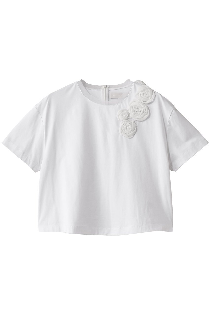 【マリリンムーン/MARILYN MOON】のデコラティブカットソーフラワーモチーフTシャツ インテリア・キッズ・メンズ・レディースファッション・服の通販 founy(ファニー) 　ファッション　Fashion　レディースファッション　Fashion for Women　トップス・カットソー　Cut & Sew Tops　シャツ・ブラウス・オフィスカジュアル　Elegant Blouses & Button-Ups　ロングTシャツ・Tシャツ　Longline T-Shirts & Tees　カットソー・ベーシックTシャツ　Cut-and-Sewn Tops / Stretch Tees & Basics　花柄・フラワープリント・モチーフ　Floral Prints & Motifs / Flower Pattern Tops　おすすめ　Recommended / Our Picks　エレガント 上品　Elegant　クロップド　Cropped, Short Length　サテン　Satin, Glossy Fabric　ショート　Short, Short Length　スリーブ　Sleeve, Long Sleeve / Short Sleeve　チュール　Tulip, Tulip Motif　デニム　Denim, Jeans Material　バランス　Balance, Style Balance　フラワー　Flower, Floral　メッシュ　Mesh, Net Fabric　モチーフ　Motif, Design Theme　ワイド　Wide, Wide Fit　ホワイト|ID: prp329100004482931 ipo3291000000032853637