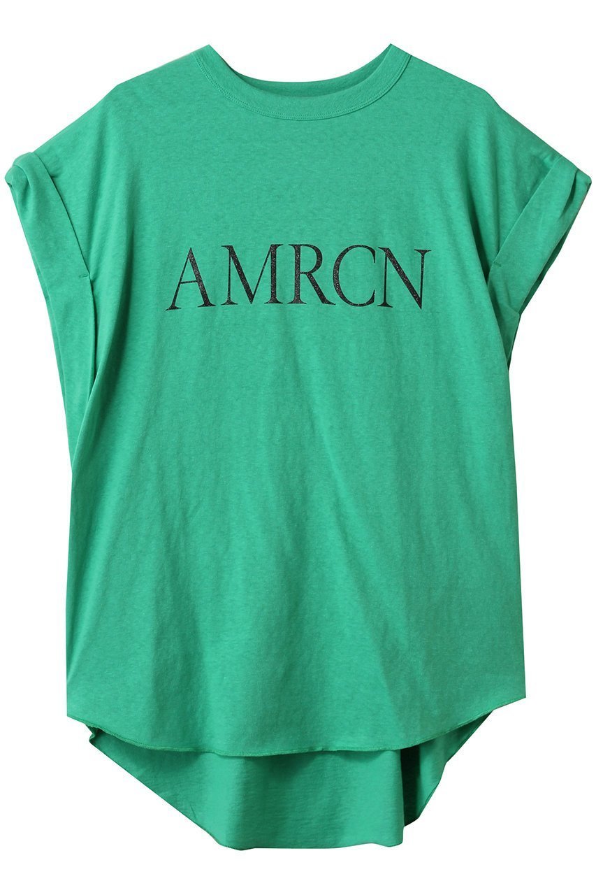 【アメリカーナ/Americana】のAMRCN ラフィー天竺ロールアップ ロゴTシャツ インテリア・キッズ・メンズ・レディースファッション・服の通販 founy(ファニー) 　ファッション　Fashion　レディースファッション　Fashion for Women　トップス・カットソー　Cut & Sew Tops　シャツ・ブラウス・オフィスカジュアル　Elegant Blouses & Button-Ups　ロングTシャツ・Tシャツ　Longline T-Shirts & Tees　カットソー・ベーシックTシャツ　Cut-and-Sewn Tops / Stretch Tees & Basics　ショート　Short, Short Length　スリーブ　Sleeve, Long Sleeve / Short Sleeve　ロールアップ　Roll-Up, Cuffed Hem　ワイド　Wide, Wide Fit　グリーン|ID: prp329100004482945 ipo3291000000032853816