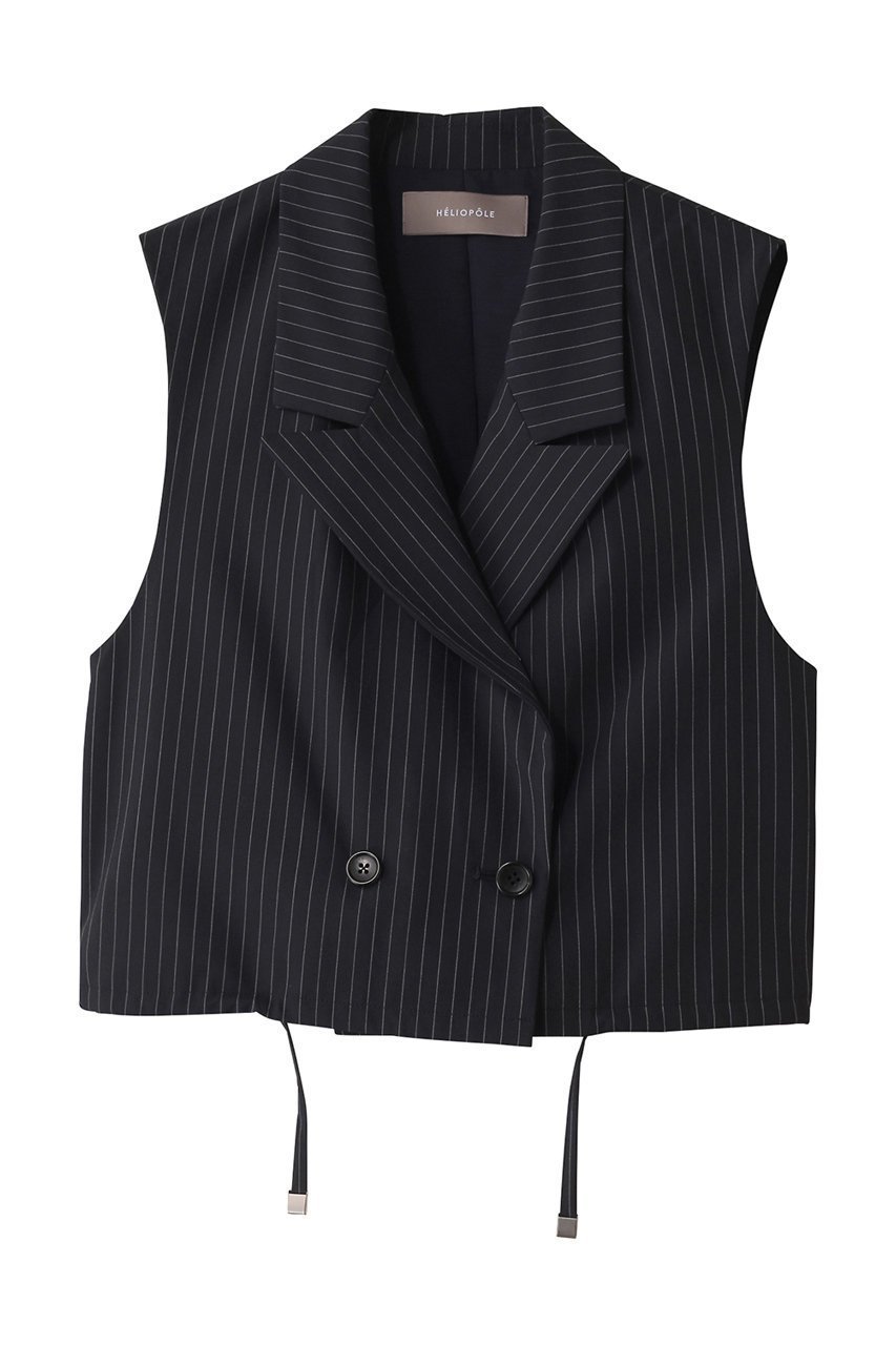 【エリオポール/heliopole】のクロップドテーラードベスト インテリア・キッズ・メンズ・レディースファッション・服の通販 founy(ファニー) 　ファッション　Fashion　レディースファッション　WOMEN　アウター　Coat Outerwear　ジャケット　Jackets　おすすめ　Recommend　クロップド　Cropped　クール　Cool　ジャケット　Jacket　ストライプ　Stripe　セットアップ　Set Up　ドローストリング　Drawstring　ベスト　Vest　ネイビー|ID: prp329100004482975 ipo3291000000031603499