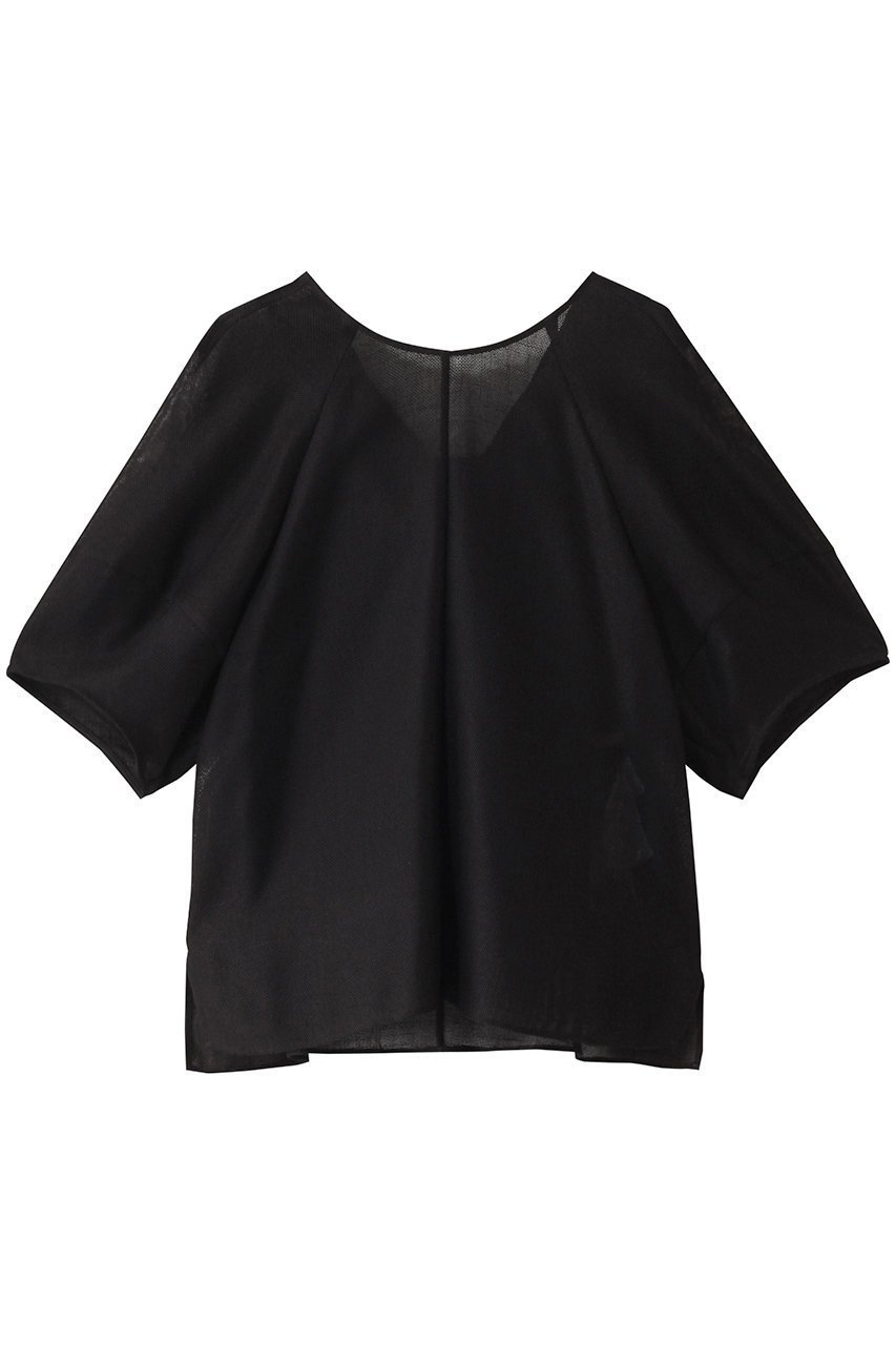 【ベイジ,/BEIGE,】のLIATRIS(リアトリス)/バックリボンハーフスリーブブラウス インテリア・キッズ・メンズ・レディースファッション・服の通販 founy(ファニー) 　ファッション　Fashion　レディースファッション　Fashion for Women　トップス・カットソー　Cut & Sew Tops　シャツ・ブラウス・オフィスカジュアル　Elegant Blouses & Button-Ups　シアー　Sheer, See-Through　ショート　Short, Short Length　スリーブ　Sleeve, Long Sleeve / Short Sleeve　フェミニン　Feminine, Girly　リボン　Ribbon, Bow　Black|ID: prp329100004482996 ipo3291000000035674293