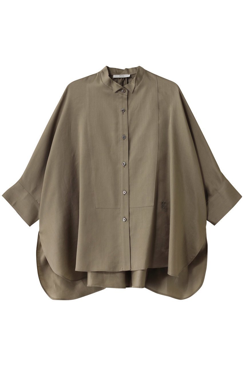 【エブール/ebure】のラミーサテン ポンチョブラウス インテリア・キッズ・メンズ・レディースファッション・服の通販 founy(ファニー) 　ファッション　Fashion　レディースファッション　Fashion for Women　アウター　Coat / Outerwear Collection　ポンチョ・ケープコート　Ponchos & Capes　トップス・カットソー　Cut & Sew Tops　シャツ・ブラウス・オフィスカジュアル　Elegant Blouses & Button-Ups　ウィングチップ　Wingtip Shoes　クラシック　Classic, Timeless Style　サテン　Satin, Glossy Fabric　ショート　Short, Short Length　スリーブ　Sleeve, Long Sleeve / Short Sleeve　セットアップ　Set-Up, Coordinated Outfit　マニッシュ　Mannish, Boyish　ワンポイント　One Point, Statement Accent　カーキ|ID: prp329100004483041 ipo3291000000032909803