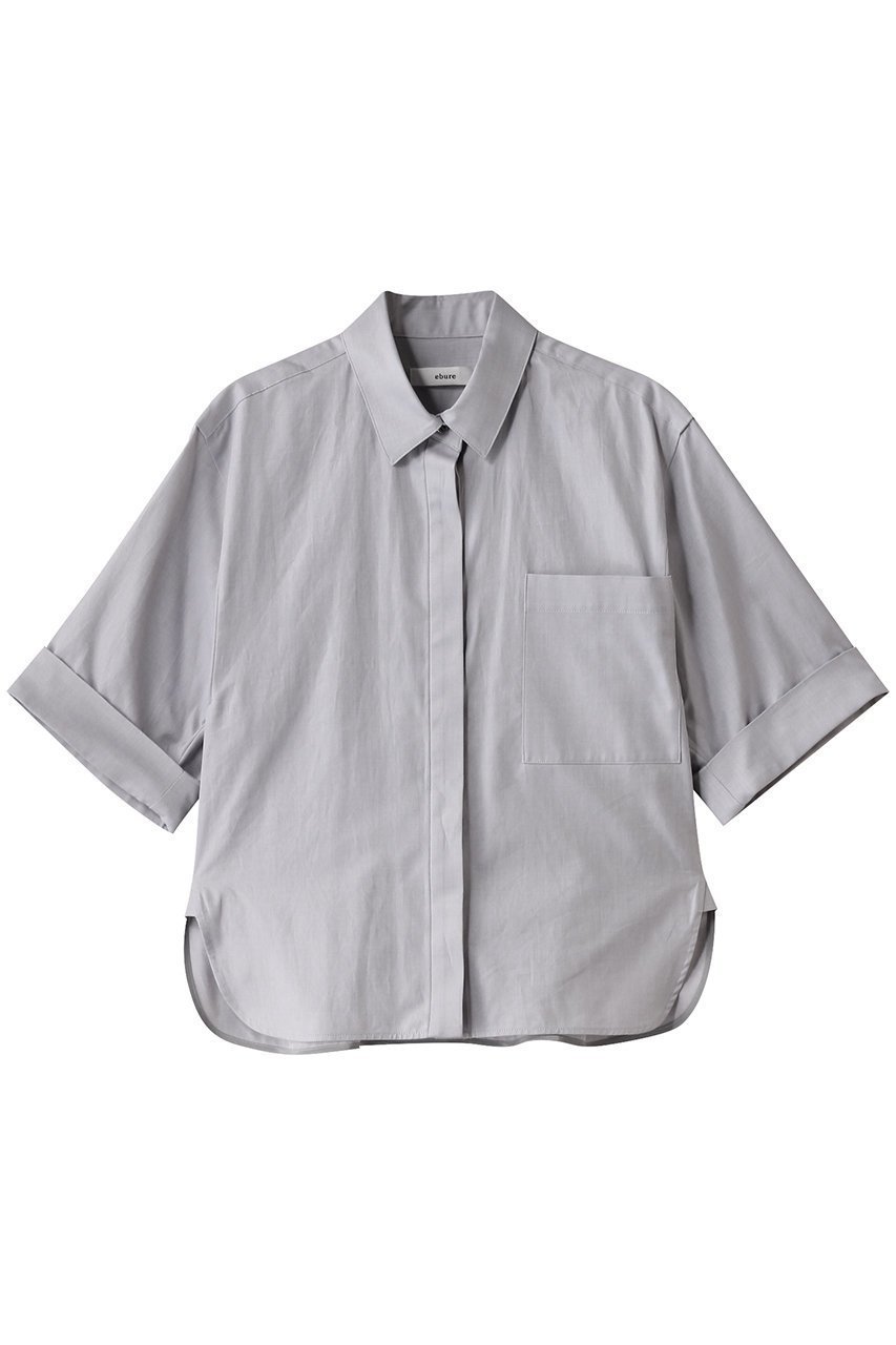 【エブール/ebure】のコットンヘリンボーン ハーフスリーブシャツ インテリア・キッズ・メンズ・レディースファッション・服の通販 founy(ファニー) 　ファッション　Fashion　レディースファッション　Fashion for Women　トップス・カットソー　Cut & Sew Tops　シャツ・ブラウス・オフィスカジュアル　Elegant Blouses & Button-Ups　おすすめ　Recommended / Our Picks　ショート　Short, Short Length　スリーブ　Sleeve, Long Sleeve / Short Sleeve　セットアップ　Set-Up, Coordinated Outfit　バランス　Balance, Style Balance　マニッシュ　Mannish, Boyish　半袖　Short Sleeve, Half Sleeve　ライトグレー|ID: prp329100004483043 ipo3291000000032786582