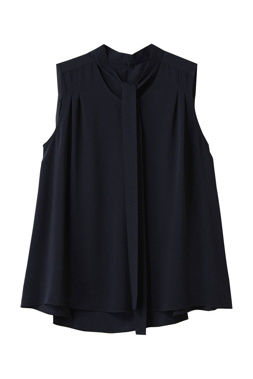 【アルアバイル/allureville】のマットサテンボウタイブラウス インテリア・キッズ・メンズ・レディースファッション・服の通販 founy(ファニー) 　ファッション　Fashion　レディースファッション　Fashion for Women　トップス・カットソー　Cut & Sew Tops　キャミソール&ノースリーブ　Camisoles & Sleeveless Tops　シャツ・ブラウス・オフィスカジュアル　Elegant Blouses & Button-Ups　エレガント 上品　Elegant　サテン　Satin, Glossy Fabric　デニム　Denim, Jeans Material　ノースリーブ　Sleeveless, No-Sleeve　再入荷　Restock / Back in Stock　ネイビー|ID: prp329100004485201 ipo3291000000032707143