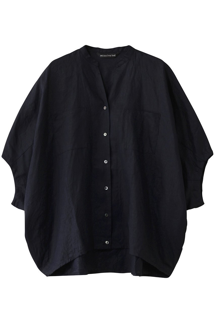 【ミズイロ インド/mizuiro ind】のlinen stand collar cocoon shirt シャツ インテリア・キッズ・メンズ・レディースファッション・服の通販 founy(ファニー) 　ファッション　Fashion　レディースファッション　Fashion for Women　トップス・カットソー　Cut & Sew Tops　シャツ・ブラウス・オフィスカジュアル　Elegant Blouses & Button-Ups　エアリー　Airy Texture　ショート　Short, Short Length　スタンド　Stand Collar, Upright Stand　スリーブ　Sleeve, Long Sleeve / Short Sleeve　リネン　Linen, Linen Fabric　夏　Summer　春　Spring　S/S・春夏　SS, Spring/Summer, Warm Season　navy|ID: prp329100004485204 ipo3291000000031616371