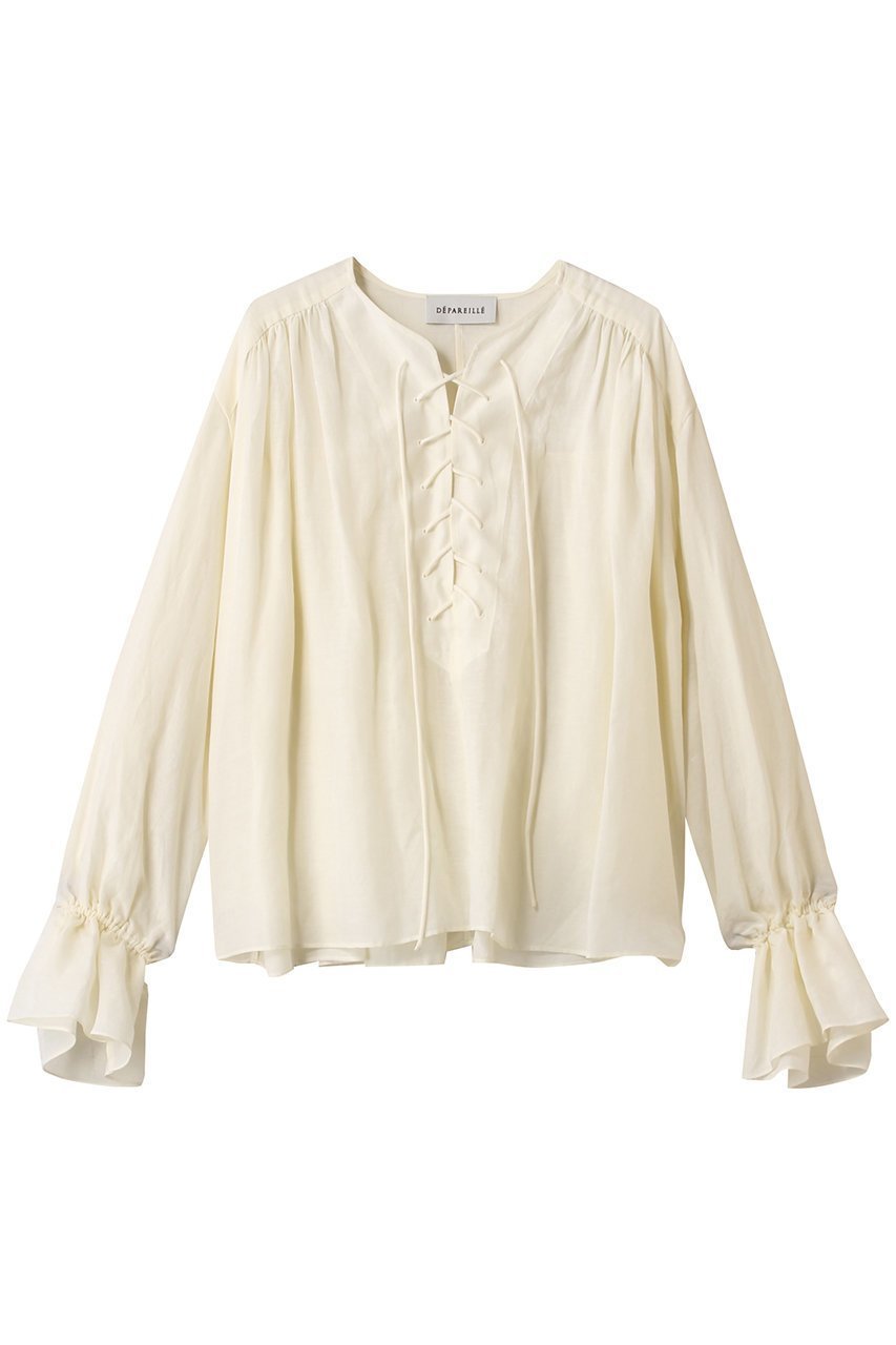 【デパリエ/DEPAREILLE】のリネンレースアップブラウス インテリア・キッズ・メンズ・レディースファッション・服の通販 founy(ファニー) 　ファッション　Fashion　レディースファッション　WOMEN　トップス・カットソー　Tops/Tshirt　シャツ/ブラウス　Shirts/Blouses　シアー　Sheer　スリーブ　Sleeve　リネン　Linen　レース　Race　ロング　Long　再入荷　Restock/Back In Stock/Re Arrival　夏　Summer　定番　Standard　春　Spring　S/S・春夏　Ss・Spring/Summer　オフホワイト|ID: prp329100004485225 ipo3291000000032100183