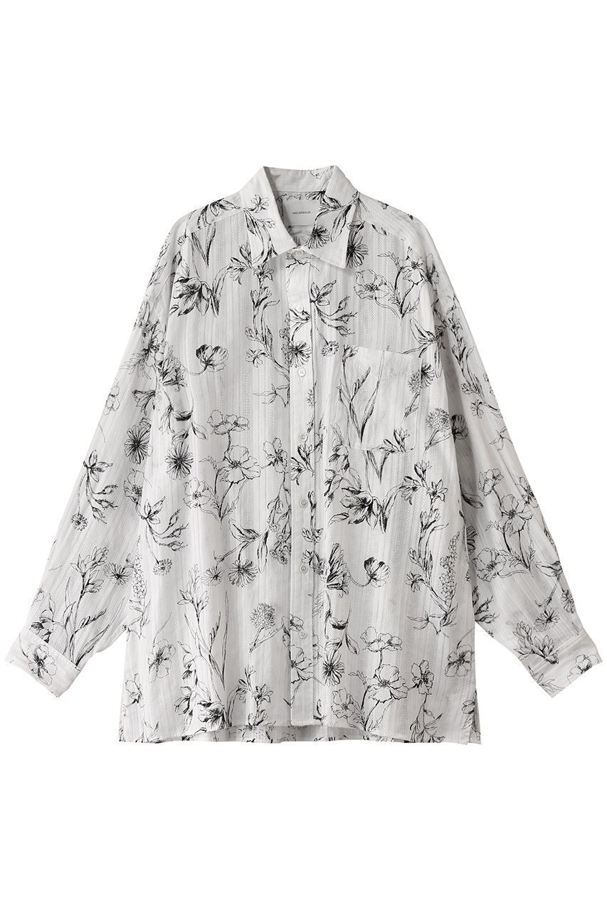 【ミディウミソリッド/MIDIUMISOLID】のprint regular collar big shirt.M シャツ インテリア・キッズ・メンズ・レディースファッション・服の通販 founy(ファニー) 　ファッション　Fashion　レディースファッション　Fashion for Women　トップス・カットソー　Cut & Sew Tops　シャツ・ブラウス・オフィスカジュアル　Elegant Blouses & Button-Ups　シアー　Sheer, See-Through　ストライプ　Stripe, Striped Pattern　スリーブ　Sleeve, Long Sleeve / Short Sleeve　ビッグ　Big, Oversized　フラワー　Flower, Floral　プリント　Print, Printed Pattern　ロング　Long, Long-Length　再入荷　Restock / Back in Stock　羽織　Haori, Light Jacket　off white|ID: prp329100004485238 ipo3291000000032839554