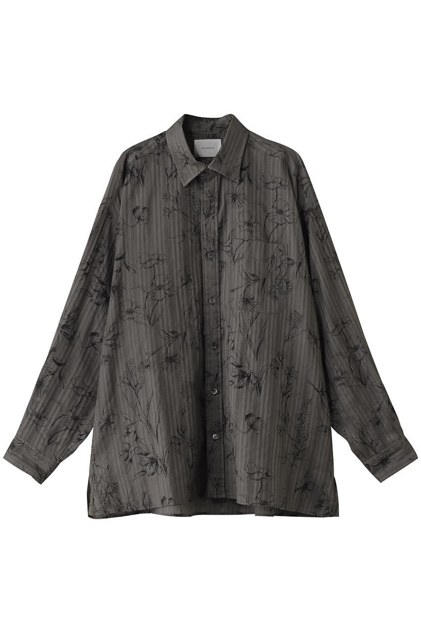【ミディウミソリッド/MIDIUMISOLID】のprint regular collar big shirt.M シャツ インテリア・キッズ・メンズ・レディースファッション・服の通販 founy(ファニー) 　ファッション　Fashion　レディースファッション　Fashion for Women　トップス・カットソー　Cut & Sew Tops　シャツ・ブラウス・オフィスカジュアル　Elegant Blouses & Button-Ups　シアー　Sheer, See-Through　ストライプ　Stripe, Striped Pattern　スリーブ　Sleeve, Long Sleeve / Short Sleeve　ビッグ　Big, Oversized　フラワー　Flower, Floral　プリント　Print, Printed Pattern　ロング　Long, Long-Length　再入荷　Restock / Back in Stock　羽織　Haori, Light Jacket　gray|ID: prp329100004485238 ipo3291000000032839559