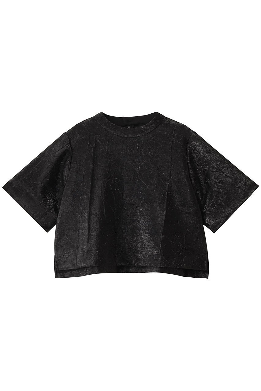 【ティーチ/TEECHI】のメタリックジャカードトップス インテリア・キッズ・メンズ・レディースファッション・服の通販 founy(ファニー) 　ファッション　Fashion　レディースファッション　Fashion for Women　トップス・カットソー　Cut & Sew Tops　シャツ・ブラウス・オフィスカジュアル　Elegant Blouses & Button-Ups　ロングTシャツ・Tシャツ　Longline T-Shirts & Tees　カットソー・ベーシックTシャツ　Cut-and-Sewn Tops / Stretch Tees & Basics　ショート　Short, Short Length　シンプル　Simple, Minimal　ジャカード／ジャガード　Jacquard, Woven Pattern　スリーブ　Sleeve, Long Sleeve / Short Sleeve　メタリック　Metallic, Shiny Finish　ワッシャー　Washer, Crinkled Finish　ブラック|ID: prp329100004485288 ipo3291000000035891324