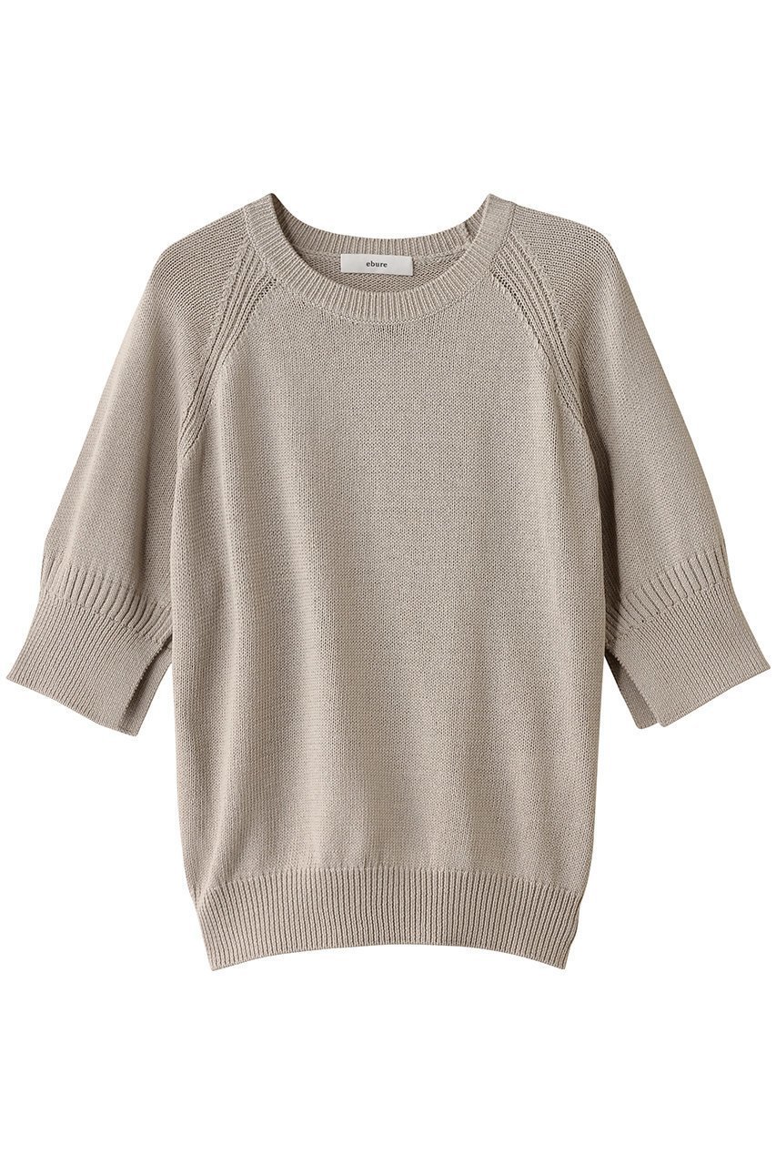 【エブール/ebure】のコットンフラットヤーン ハーフスリーブニットトップス インテリア・キッズ・メンズ・レディースファッション・服の通販 founy(ファニー) 　ファッション　Fashion　レディースファッション　Fashion for Women　トップス・カットソー　Cut & Sew Tops　ニット　Knit Tops & Sweaters　カジュアルプルオーバー・ニットトップス　Pullovers & Knit Tops / Casual Pullovers　カフス　Cuff Design　ライトグレー|ID: prp329100004486774 ipo3291000000032925245