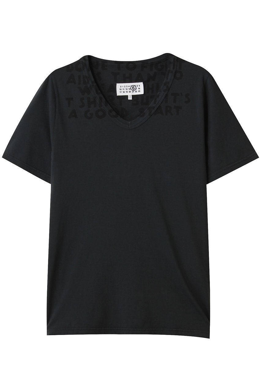 【エムエムシックス メゾンマルジェラ/MM6 Maison Margiela / MEN】の【MEN】Vネック プリントTシャツ インテリア・キッズ・メンズ・レディースファッション・服の通販 founy(ファニー) 　ファッション　Fashion　メンズファッション　MEN　トップス・カットソー　Tops/Tshirt/Men　シャツ　Shirts　ショート　Short　シンプル　Simple　スリーブ　Sleeve　プリント　Print　ボトム　Bottom　ブラック|ID: prp329100004486836 ipo3291000000032086011