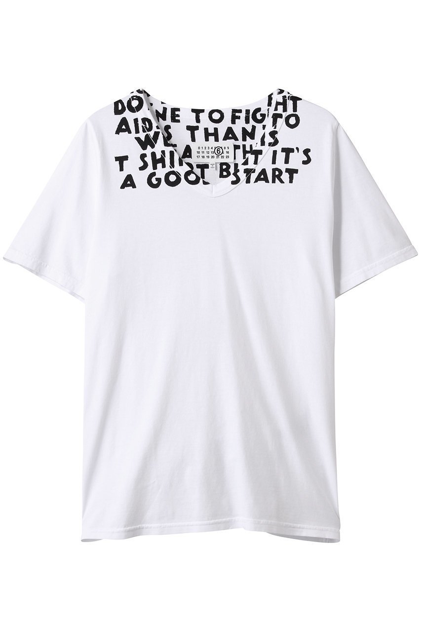 【エムエムシックス メゾンマルジェラ/MM6 Maison Margiela / MEN】の【MEN】Vネック プリントTシャツ インテリア・キッズ・メンズ・レディースファッション・服の通販 founy(ファニー) 　ファッション　Fashion　メンズファッション　Fashion for Men　トップス・カットソー　Cut & Sew Tops　メンズシャツ　Shirts　ショート　Short, Short Length　シンプル　Simple, Minimal　スリーブ　Sleeve, Long Sleeve / Short Sleeve　プリント　Print, Printed Pattern　ボトム　Bottoms, Lower Wear　ホワイト|ID: prp329100004486836 ipo3291000000032852166