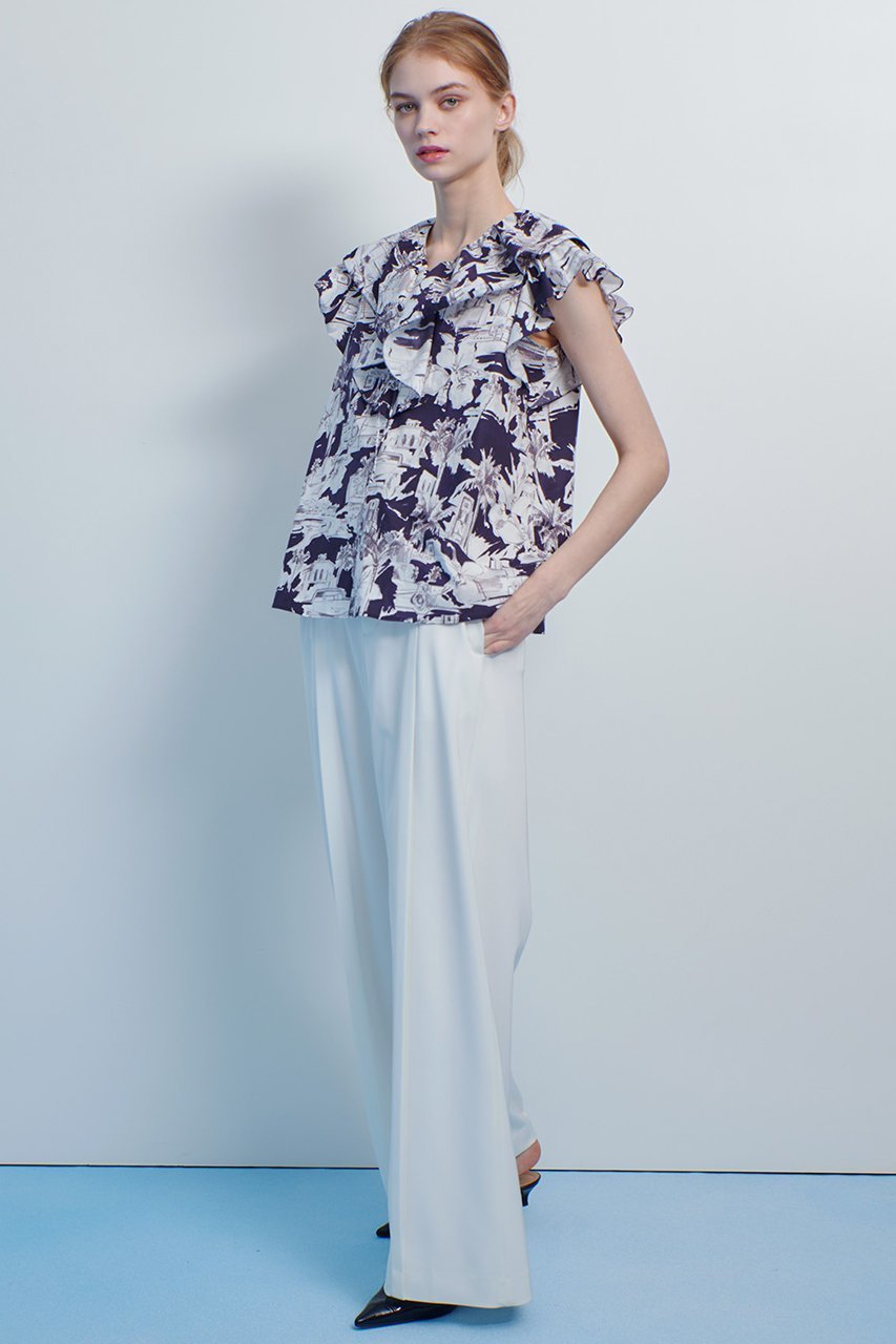 【アルアバイル/allureville】の【LOULOU WILLOUGHBY】サマーナイトプリントフリルブラウス 人気、トレンドファッション・服の通販 founy(ファニー) 　ファッション　Fashion　レディースファッション　Fashion for Women　トップス・カットソー　Cut & Sew Tops　シャツ・ブラウス・オフィスカジュアル　Elegant Blouses & Button-Ups　ショート　Short, Short Length　スリーブ　Sleeve, Long Sleeve / Short Sleeve　フェミニン　Feminine, Girly　フリル　Frill, Ruffle　プリント　Print, Printed Pattern　リゾート　Resort, Vacation Style　再入荷　Restock / Back in Stock　手描き　Hand-Drawn, Illustrated　other-6|ID: prp329100004486899 ipo3291000000032707266