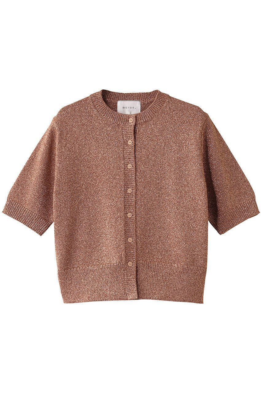 【ベイジ,/BEIGE,】のVANDA(バンダ)/ラメ入りクルーネック半袖カーディガン インテリア・キッズ・メンズ・レディースファッション・服の通販 founy(ファニー) 　ファッション　Fashion　レディースファッション　Fashion for Women　トップス・カットソー　Cut & Sew Tops　ニット　Knit Tops & Sweaters　カーディガン・羽織り　Layered Style Cardigans　カジュアルプルオーバー・ニットトップス　Pullovers & Knit Tops / Casual Pullovers　おすすめ　Recommended / Our Picks　カーディガン　Cardigan, Knitwear　コンパクト　Compact, Small Size　トレンド　Trend, Trending Now　フロント　Front, Front Design　ボトム　Bottoms, Lower Wear　ワイド　Wide, Wide Fit　エレガント 上品　Elegant　半袖　Short Sleeve, Half Sleeve　Dark Nude|ID: prp329100004486986 ipo3291000000032928984