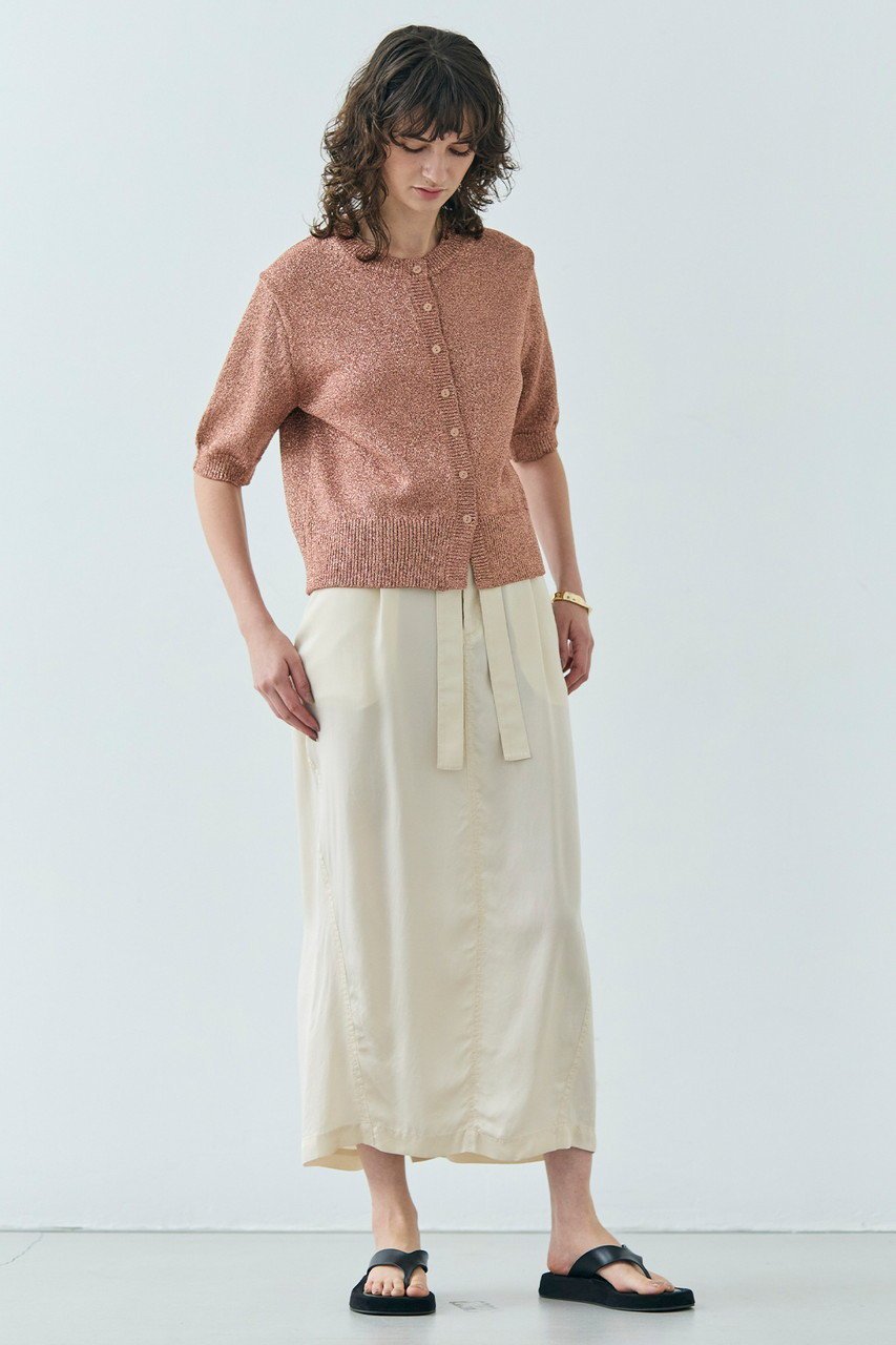 【ベイジ,/BEIGE,】のVANDA(バンダ)/ラメ入りクルーネック半袖カーディガン 人気、トレンドファッション・服の通販 founy(ファニー) 　ファッション　Fashion　レディースファッション　Fashion for Women　トップス・カットソー　Cut & Sew Tops　ニット　Knit Tops & Sweaters　カーディガン・羽織り　Layered Style Cardigans　カジュアルプルオーバー・ニットトップス　Pullovers & Knit Tops / Casual Pullovers　おすすめ　Recommended / Our Picks　カーディガン　Cardigan, Knitwear　コンパクト　Compact, Small Size　トレンド　Trend, Trending Now　フロント　Front, Front Design　ボトム　Bottoms, Lower Wear　ワイド　Wide, Wide Fit　エレガント 上品　Elegant　半袖　Short Sleeve, Half Sleeve　other-6|ID: prp329100004486986 ipo3291000000032929036