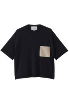 【ベイジ,/BEIGE,】のNADIA(ナディア)/レザーポケット付き半袖ニットTシャツ(ウォッシャブル) Navy|ID: prp329100004486989 ipo3291000000031631624