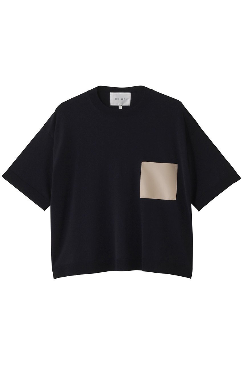 【ベイジ,/BEIGE,】のNADIA(ナディア)/レザーポケット付き半袖ニットTシャツ(ウォッシャブル) インテリア・キッズ・メンズ・レディースファッション・服の通販 founy(ファニー) 　ファッション　Fashion　レディースファッション　WOMEN　トップス・カットソー　Tops/Tshirt　ニット　Knit Tops　シャツ/ブラウス　Shirts/Blouses　ロング / Tシャツ　T-Shirts　プルオーバー　Pullover　おすすめ　Recommend　ウォッシャブル　Washable　スウェット　Sweat　ストレッチ　Stretch　ファブリック　Fabric　ポケット　Pocket　ワイド　Wide　半袖　Short Sleeve　Navy|ID: prp329100004486989 ipo3291000000031631624
