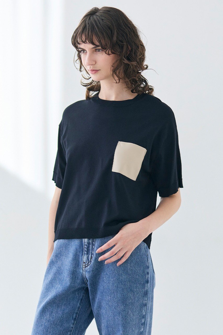 【ベイジ,/BEIGE,】のNADIA(ナディア)/レザーポケット付き半袖ニットTシャツ(ウォッシャブル) 人気、トレンドファッション・服の通販 founy(ファニー) 　ファッション　Fashion　レディースファッション　WOMEN　トップス・カットソー　Tops/Tshirt　ニット　Knit Tops　シャツ/ブラウス　Shirts/Blouses　ロング / Tシャツ　T-Shirts　プルオーバー　Pullover　おすすめ　Recommend　ウォッシャブル　Washable　スウェット　Sweat　ストレッチ　Stretch　ファブリック　Fabric　ポケット　Pocket　ワイド　Wide　半袖　Short Sleeve　other-7|ID: prp329100004486989 ipo3291000000031987617