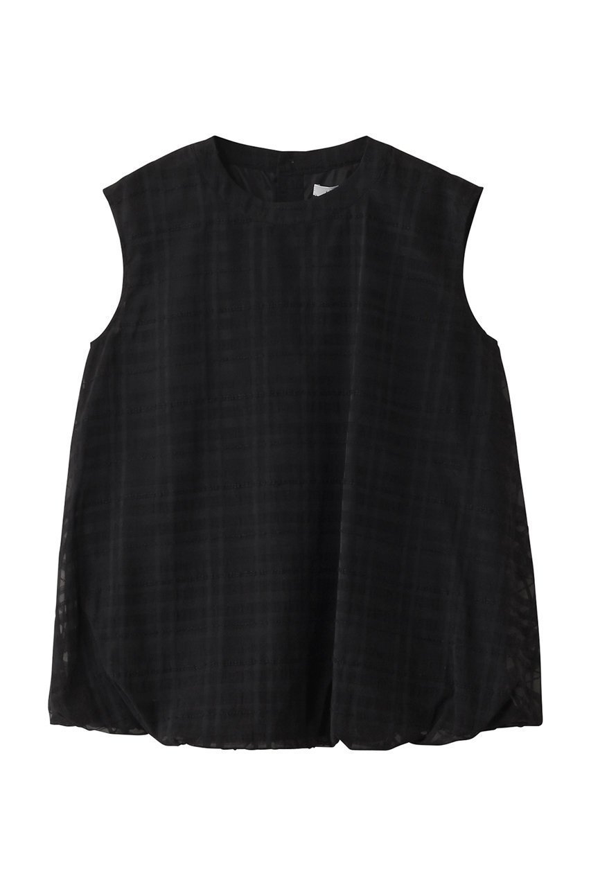 【エリオポール/heliopole】のバルーンヘムブラウス インテリア・キッズ・メンズ・レディースファッション・服の通販 founy(ファニー) 　ファッション　Fashion　レディースファッション　Fashion for Women　トップス・カットソー　Cut & Sew Tops　キャミソール&ノースリーブ　Camisoles & Sleeveless Tops　シャツ・ブラウス・オフィスカジュアル　Elegant Blouses & Button-Ups　シアー　Sheer, See-Through　チェック　Check, Plaid, Tartan　ノースリーブ　Sleeveless, No-Sleeve　夏　Summer　春　Spring　S/S・春夏　SS, Spring/Summer, Warm Season　ブラック|ID: prp329100004488857 ipo3291000000036029264