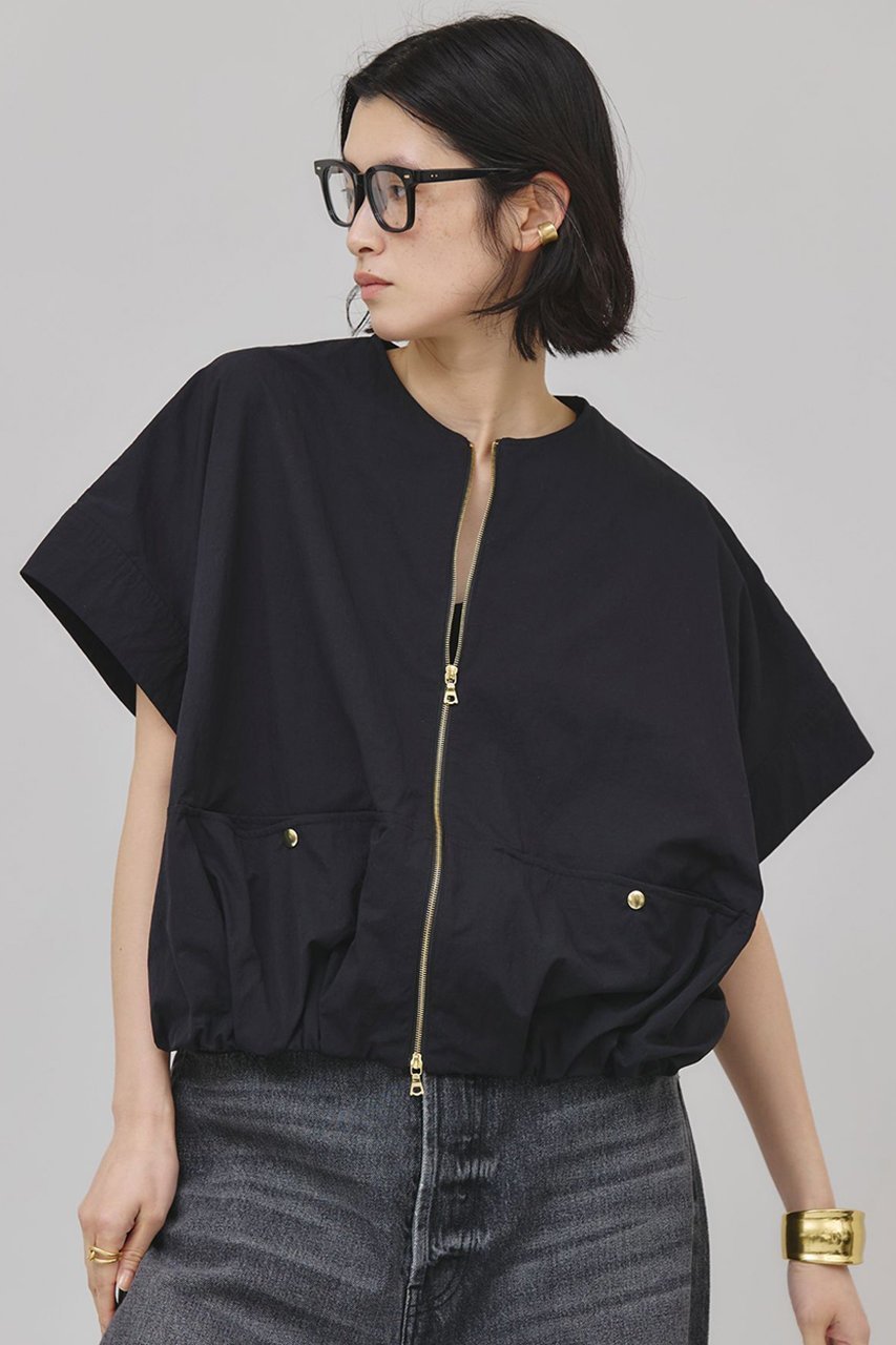 【カレンソロジー/Curensology】のタスランジップブラウス インテリア・キッズ・メンズ・レディースファッション・服の通販 founy(ファニー) 　ファッション　Fashion　レディースファッション　Fashion for Women　トップス・カットソー　Cut & Sew Tops　シャツ・ブラウス・オフィスカジュアル　Elegant Blouses & Button-Ups　ギャザー　Gathered, Ruffled　サテン　Satin, Glossy Fabric　ショート　Short, Short Length　ジップ　Zip, Zipper　スリーブ　Sleeve, Long Sleeve / Short Sleeve　バランス　Balance, Style Balance　ブルゾン　Blouson, Bomber Jacket　ワッシャー　Washer, Crinkled Finish　再入荷　Restock / Back in Stock　夏　Summer　日本製　Made In Japan　ブラック|ID: prp329100004488876 ipo3291000000032809903