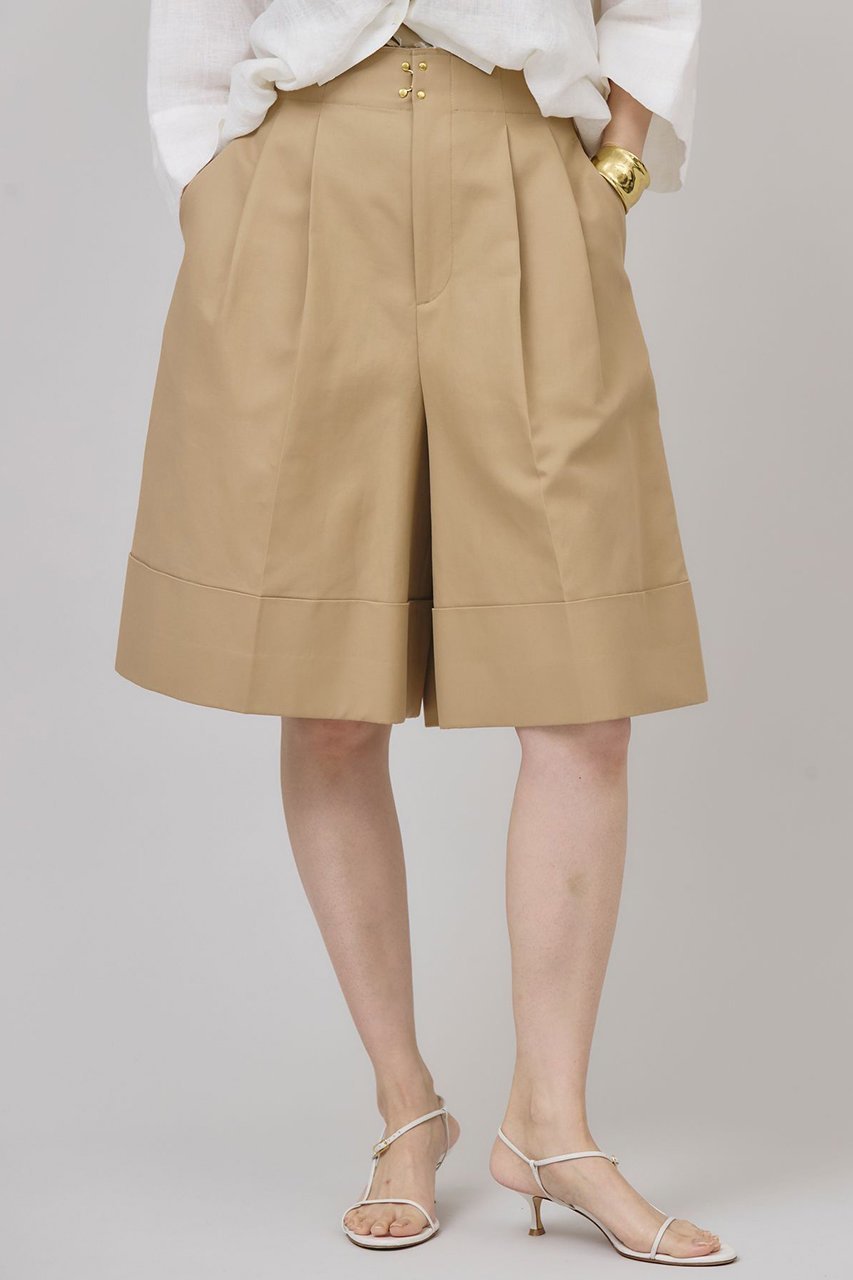 【カレンソロジー/Curensology】のコットンニーレングスワイドパンツ インテリア・キッズ・メンズ・レディースファッション・服の通販 founy(ファニー) 　ファッション　Fashion　レディースファッション　Fashion for Women　パンツ　Pants & Trousers　ショートパンツ・ハーフパンツ　High-Waisted & Relaxed Shorts　ショート　Short, Short Length　ダブル　Double, Double-Breasted　夏　Summer　日本製　Made In Japan　ベージュ|ID: prp329100004488888 ipo3291000000032811674