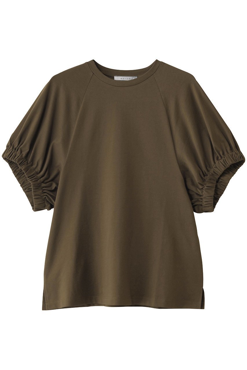 【ベイジ,/BEIGE,】のSTOCK(ストック)/オーガニックコットン半袖ギャザートップス インテリア・キッズ・メンズ・レディースファッション・服の通販 founy(ファニー) 　ファッション　Fashion　レディースファッション　Fashion for Women　トップス・カットソー　Cut & Sew Tops　シャツ・ブラウス・オフィスカジュアル　Elegant Blouses & Button-Ups　ロングTシャツ・Tシャツ　Longline T-Shirts & Tees　カットソー・ベーシックTシャツ　Cut-and-Sewn Tops / Stretch Tees & Basics　なめらか　Smooth, Silky Texture　エレガント 上品　Elegant　ギャザー　Gathered, Ruffled　ショート　Short, Short Length　シンプル　Simple, Minimal　スリーブ　Sleeve, Long Sleeve / Short Sleeve　半袖　Short Sleeve, Half Sleeve　Khaki|ID: prp329100004488890 ipo3291000000035636928