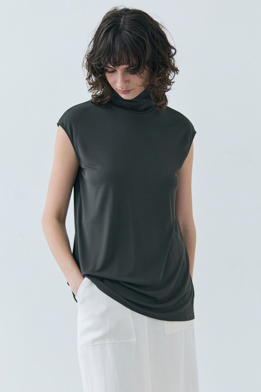 【ベイジ,/BEIGE,】のMELLE(メル)/ジャージーハイネックカットソー 人気、トレンドファッション・服の通販 founy(ファニー) 　ファッション　Fashion　レディースファッション　Fashion for Women　トップス・カットソー　Cut & Sew Tops　キャミソール&ノースリーブ　Camisoles & Sleeveless Tops　シャツ・ブラウス・オフィスカジュアル　Elegant Blouses & Button-Ups　ロングTシャツ・Tシャツ　Longline T-Shirts & Tees　カットソー・ベーシックTシャツ　Cut-and-Sewn Tops / Stretch Tees & Basics　カットソー　Cut and Sewn Top　キャミソール　Camisole, Spaghetti Strap Top　タンク　Tank Top, Sleeveless Top　デニム　Denim, Jeans Material　ドレープ　Drape, Draping Fabric　ハイネック　High Neck, Mock Neck　ファブリック　Fabric, Textile　フィット　Fit, Slim Fit　ボトム　Bottoms, Lower Wear　other-7|ID: prp329100004488891 ipo3291000000035693081