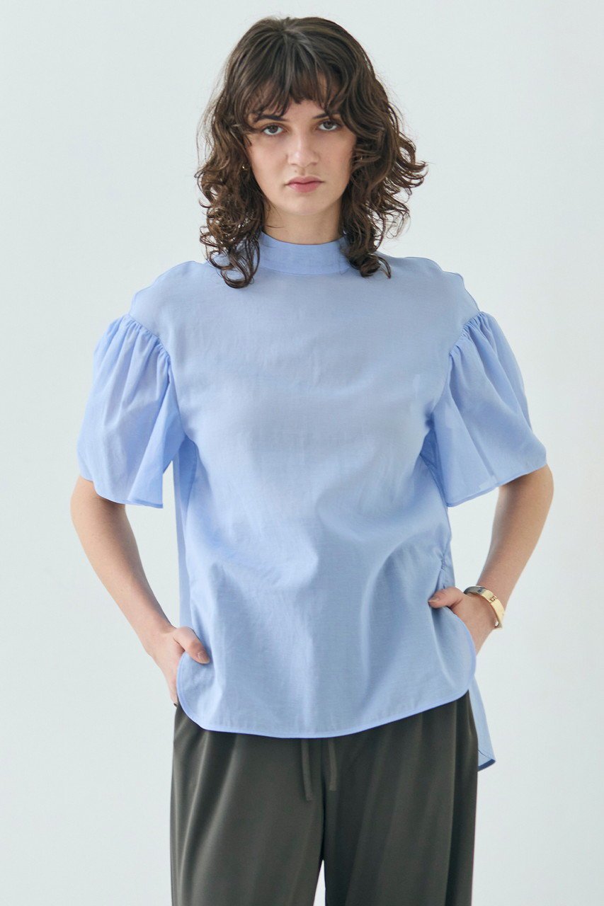 【ベイジ,/BEIGE,】のPLUMERIA(プルメリア)/コットンシアーパフスリーブブラウス 人気、トレンドファッション・服の通販 founy(ファニー) 　ファッション　Fashion　レディースファッション　Fashion for Women　トップス・カットソー　Cut & Sew Tops　シャツ・ブラウス・オフィスカジュアル　Elegant Blouses & Button-Ups　ショート　Short, Short Length　スタンド　Stand Collar, Upright Stand　スリーブ　Sleeve, Long Sleeve / Short Sleeve　デニム　Denim, Jeans Material　エレガント 上品　Elegant　other-7|ID: prp329100004488892 ipo3291000000032836784