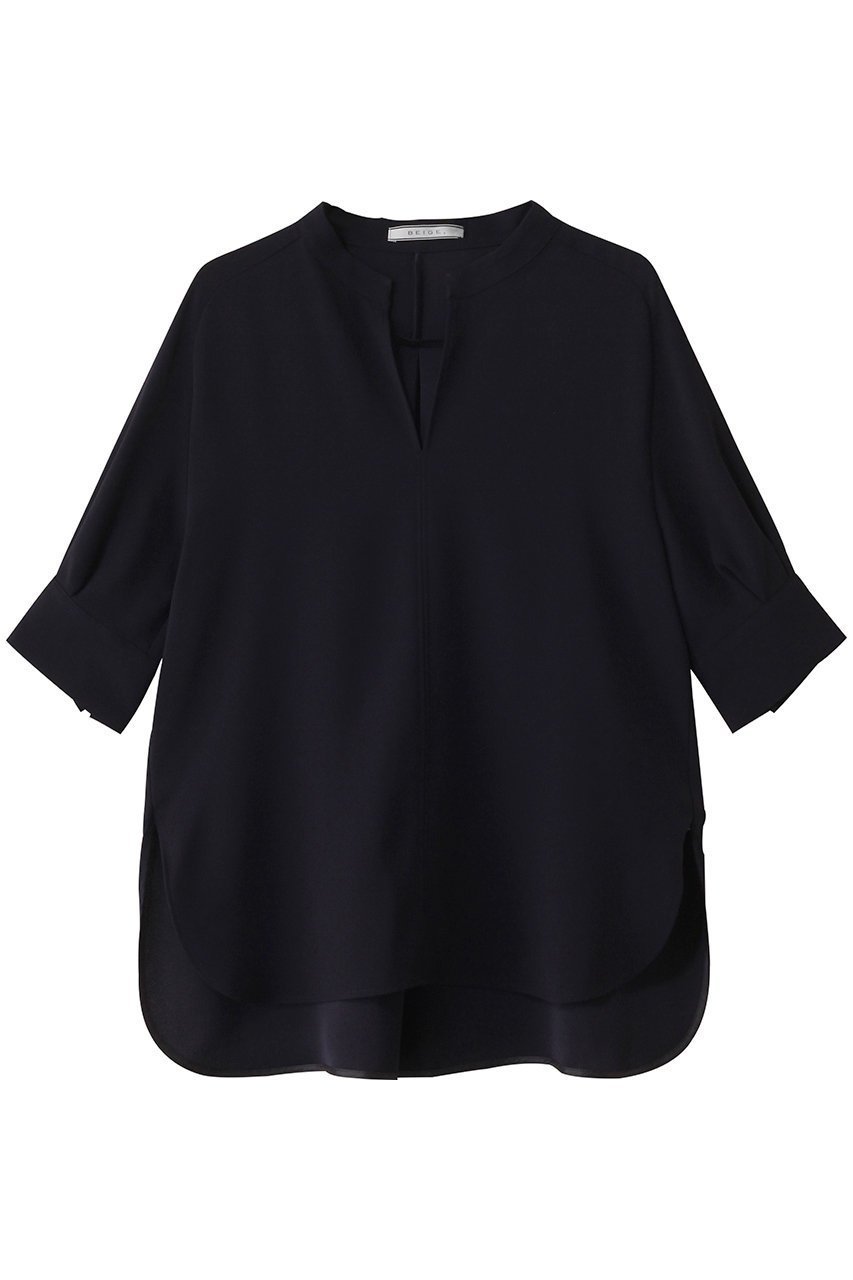 【ベイジ,/BEIGE,】のFLEUR(フルール)/スタンドカラープルオーバーブラウス インテリア・キッズ・メンズ・レディースファッション・服の通販 founy(ファニー) ファッション Fashion レディースファッション Fashion for Women トップス・カットソー Cut & Sew Tops シャツ・ブラウス・オフィスカジュアル Elegant Blouses & Button-Ups カジュアルプルオーバー・ニットトップス Pullovers & Knit Tops / Casual Pullovers とろみ Fluid, Flowy Fabric ショート Short, Short Length スリーブ Sleeve, Long Sleeve / Short Sleeve ファブリック Fabric, Textile エレガント 上品 Elegant Navy|ID: prp329100004488894 ipo3291000000032808404