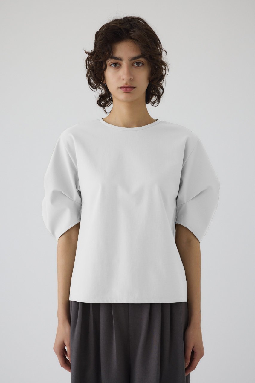 【リムアーク/RIM.ARK】のTuck sleeve design cut tops/トップス インテリア・キッズ・メンズ・レディースファッション・服の通販 founy(ファニー) 　ファッション　Fashion　レディースファッション　Fashion for Women　トップス・カットソー　Cut & Sew Tops　シャツ・ブラウス・オフィスカジュアル　Elegant Blouses & Button-Ups　ロングTシャツ・Tシャツ　Longline T-Shirts & Tees　カットソー・ベーシックTシャツ　Cut-and-Sewn Tops / Stretch Tees & Basics　おすすめ　Recommended / Our Picks　ショート　Short, Short Length　ストレッチ　Stretch, Stretchy Fabric　スリーブ　Sleeve, Long Sleeve / Short Sleeve　ネップ　Nepp, Slub Yarn　リネン　Linen, Linen Fabric　ワーク　Workwear, Utility Style　ホワイト|ID: prp329100004488904 ipo3291000000032888695