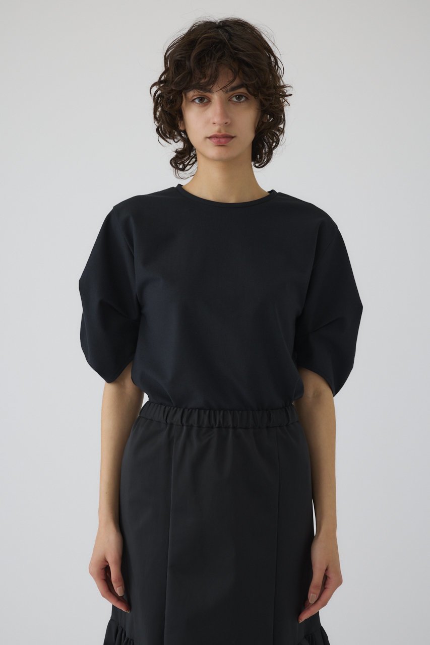 【リムアーク/RIM.ARK】のTuck sleeve design cut tops/トップス インテリア・キッズ・メンズ・レディースファッション・服の通販 founy(ファニー) 　ファッション　Fashion　レディースファッション　Fashion for Women　トップス・カットソー　Cut & Sew Tops　シャツ・ブラウス・オフィスカジュアル　Elegant Blouses & Button-Ups　ロングTシャツ・Tシャツ　Longline T-Shirts & Tees　カットソー・ベーシックTシャツ　Cut-and-Sewn Tops / Stretch Tees & Basics　おすすめ　Recommended / Our Picks　ショート　Short, Short Length　ストレッチ　Stretch, Stretchy Fabric　スリーブ　Sleeve, Long Sleeve / Short Sleeve　ネップ　Nepp, Slub Yarn　リネン　Linen, Linen Fabric　ワーク　Workwear, Utility Style　ブラック|ID: prp329100004488904 ipo3291000000032888698